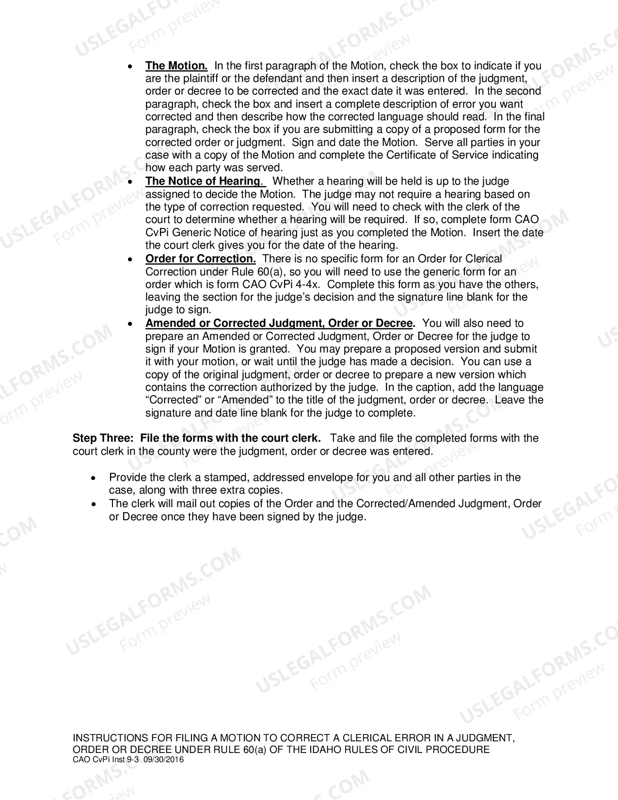 Preview Instructions for Filing a Motion to Correct Clerical Error