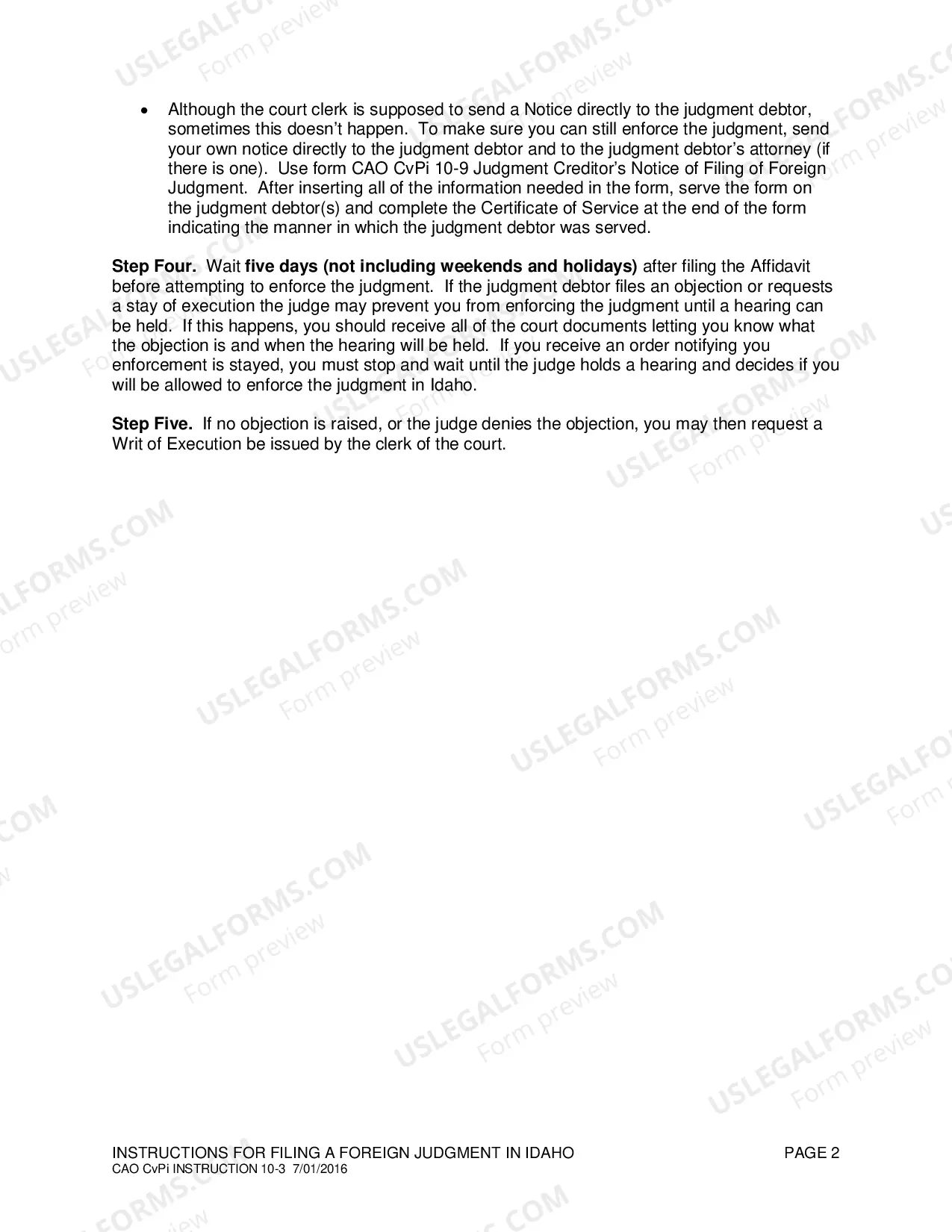 Preview Filing a Foreign Judgment in Idaho