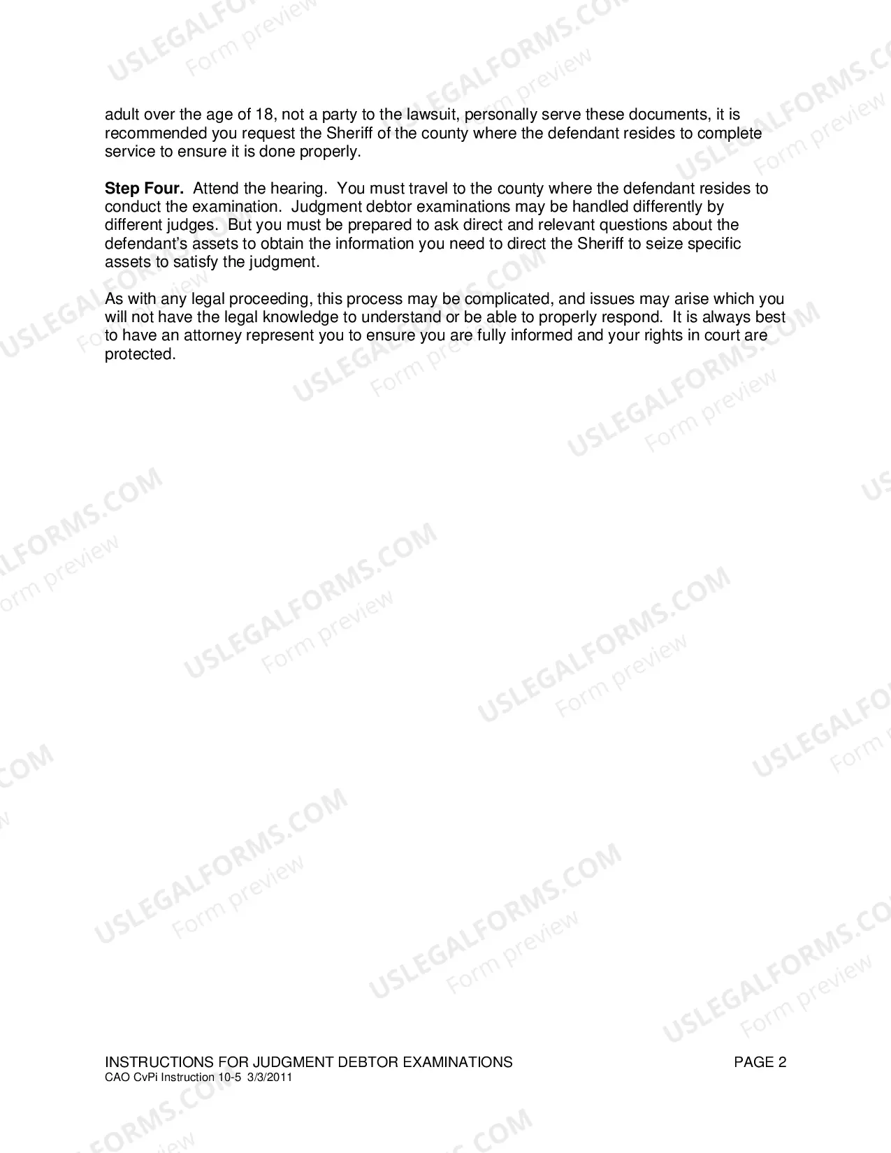 Preview Instructions for Judgment Debtor Ex aminations