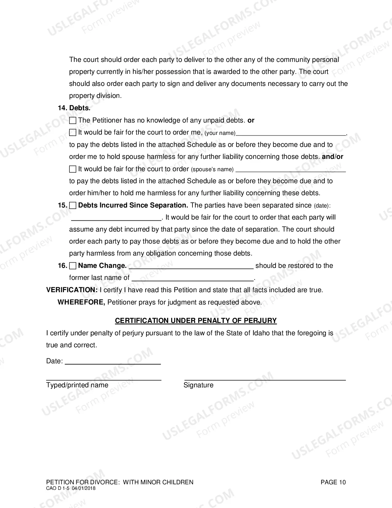 Preview Complaint for Divorce (With Children)