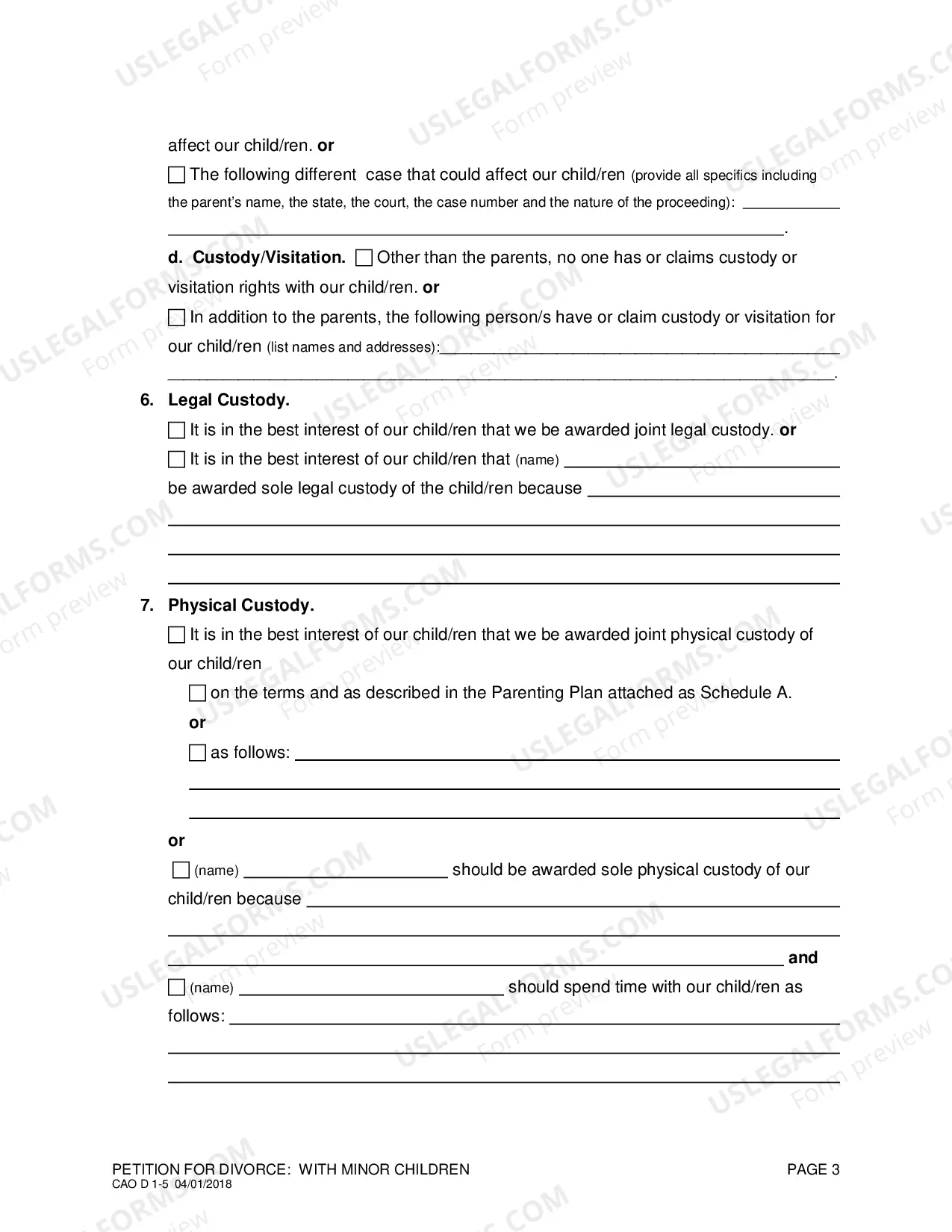 Preview Complaint for Divorce (With Children)