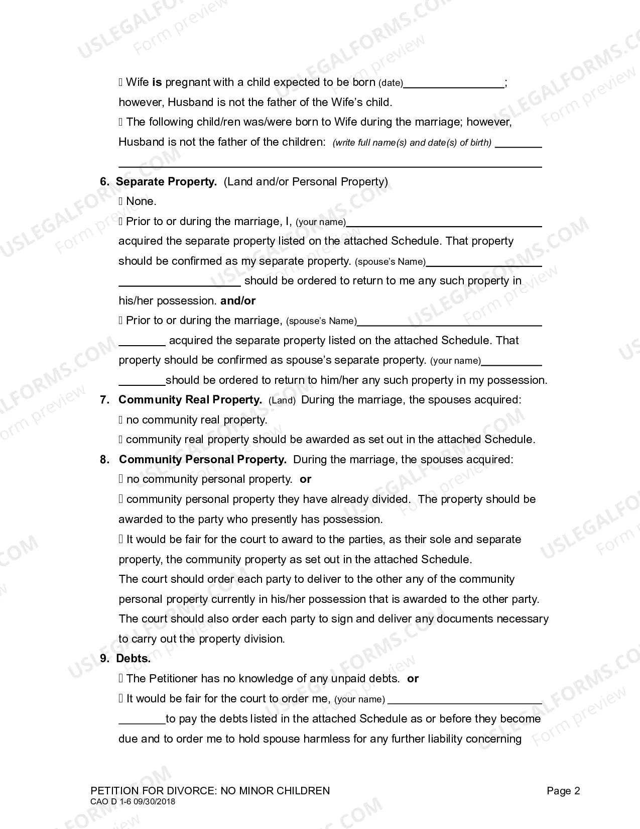 Preview Complaint for Divorce (No Children)