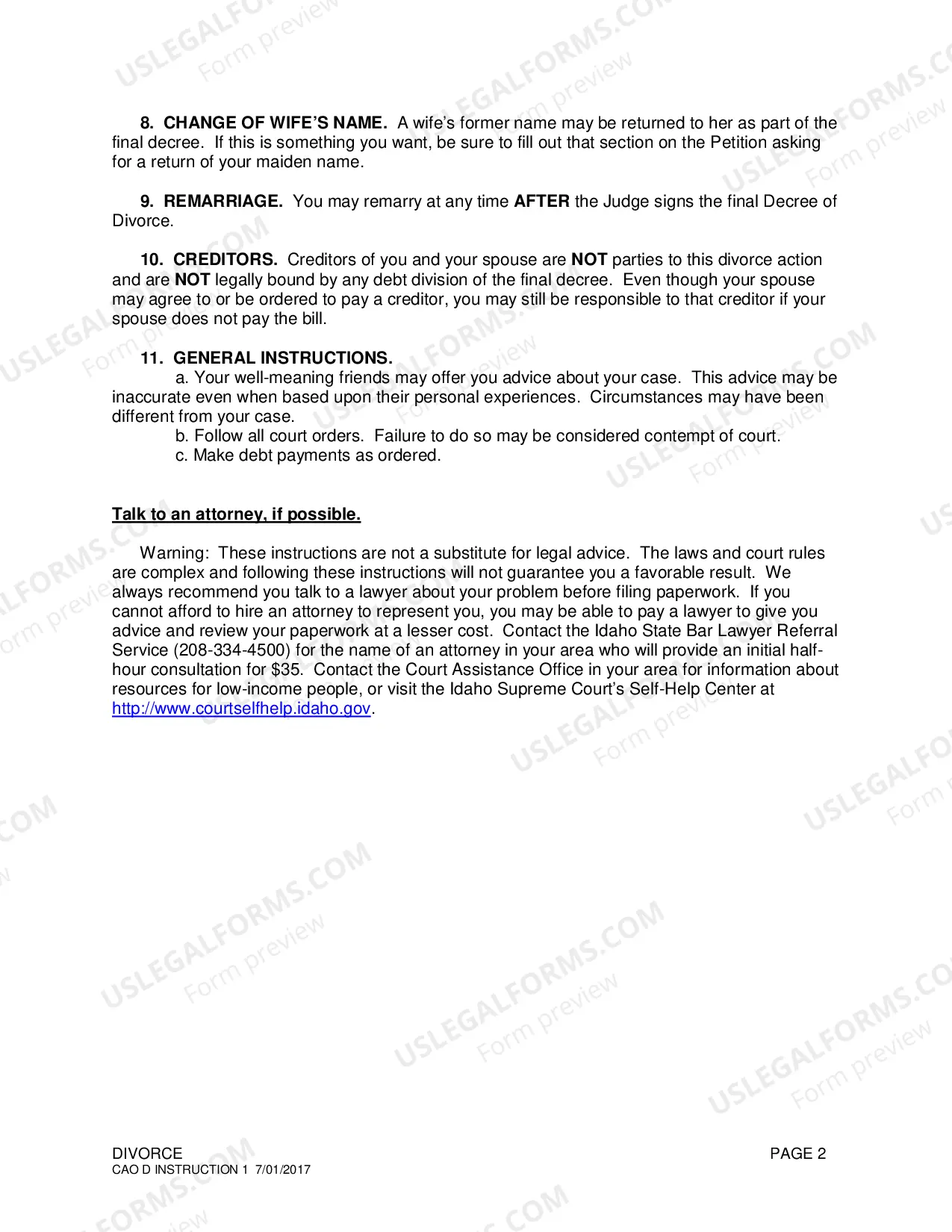 Preview General Divorce Instructions