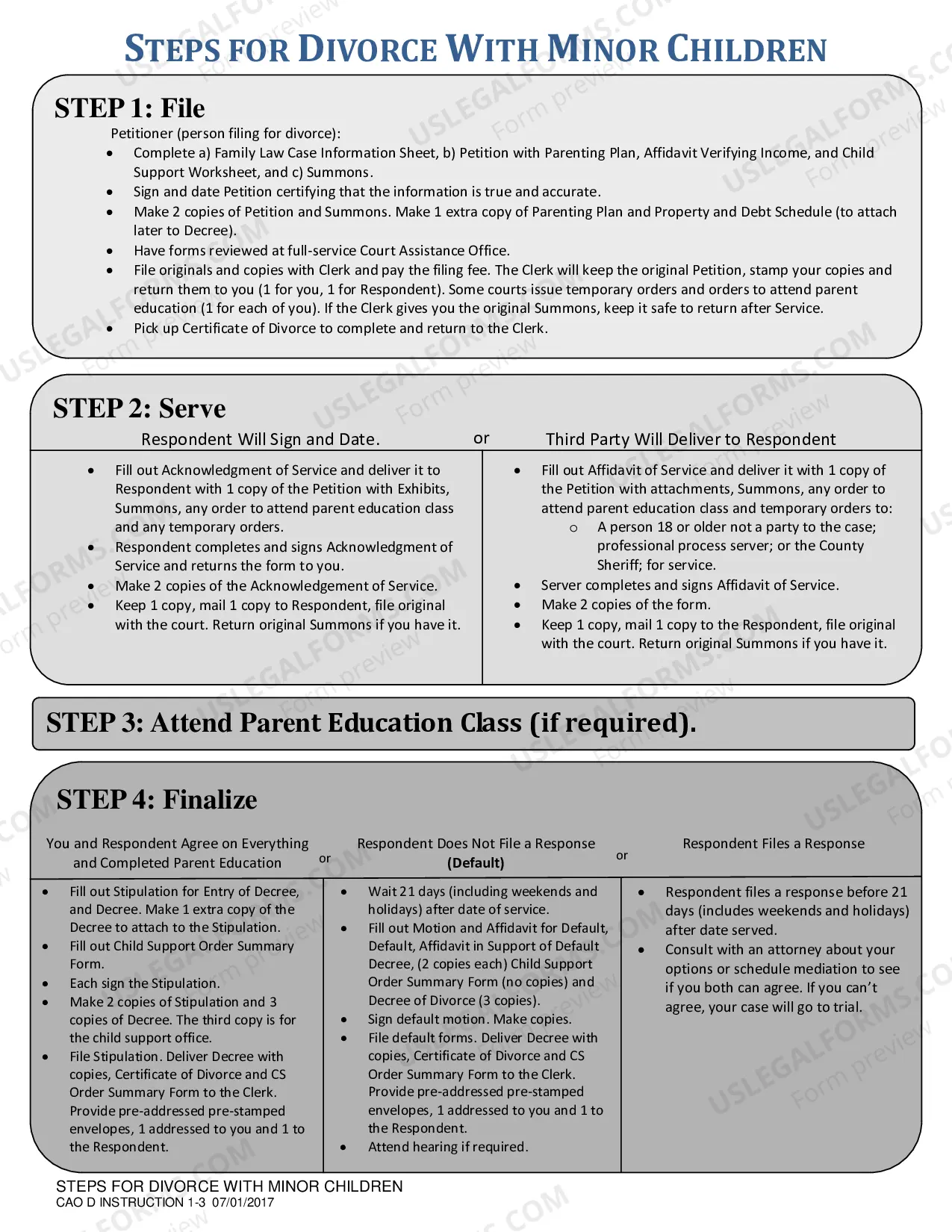 Preview Steps for Divorce With Minor Children
