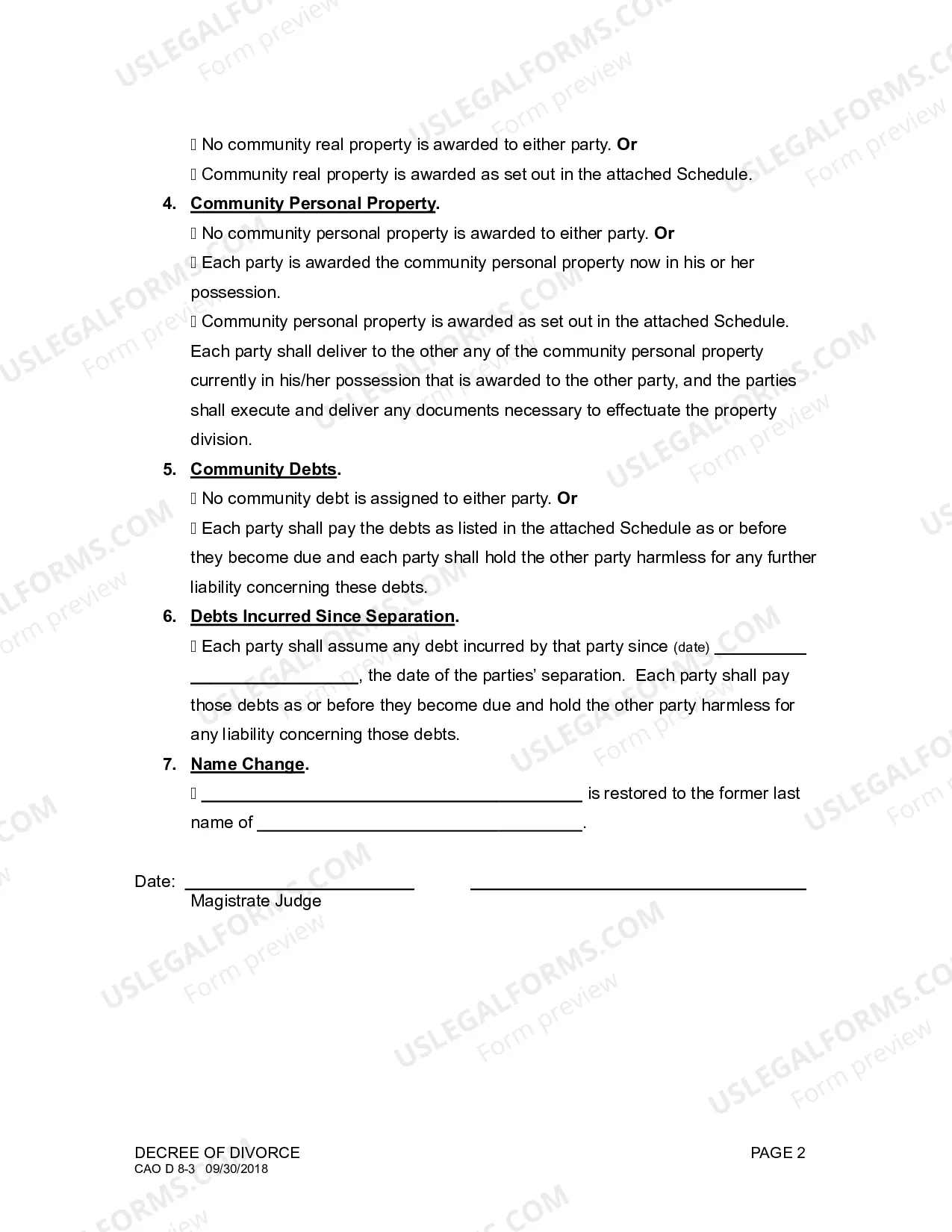 Preview Completing Decree of Divorce (No Children)