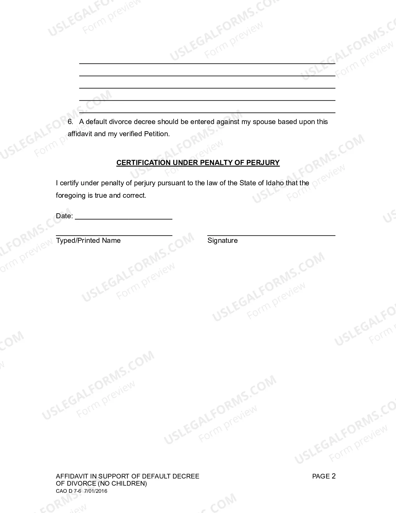 Preview C Using Affidavit for Default Decree on Counterclaim (No Children)