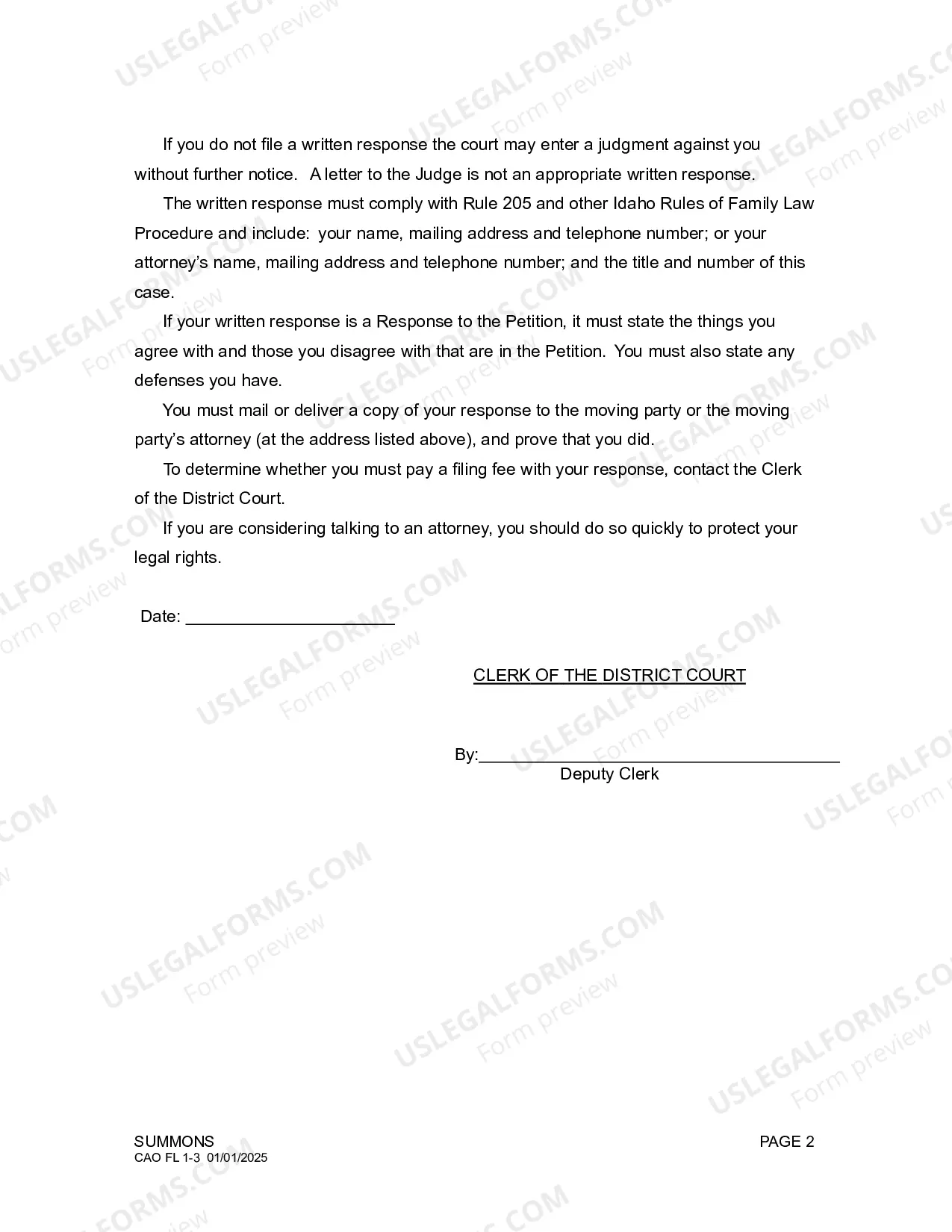 Preview Summons with Orders