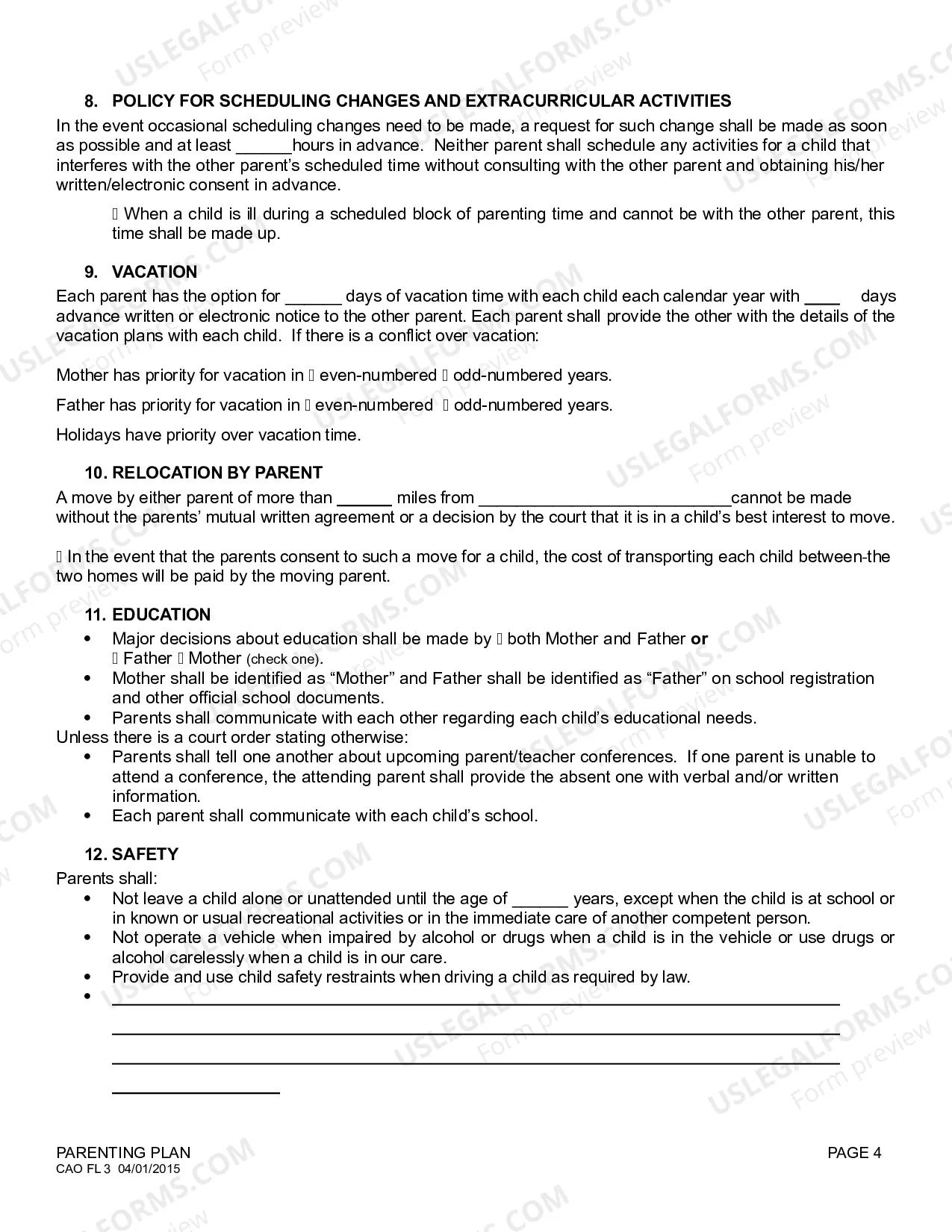 Preview Parenting Plan