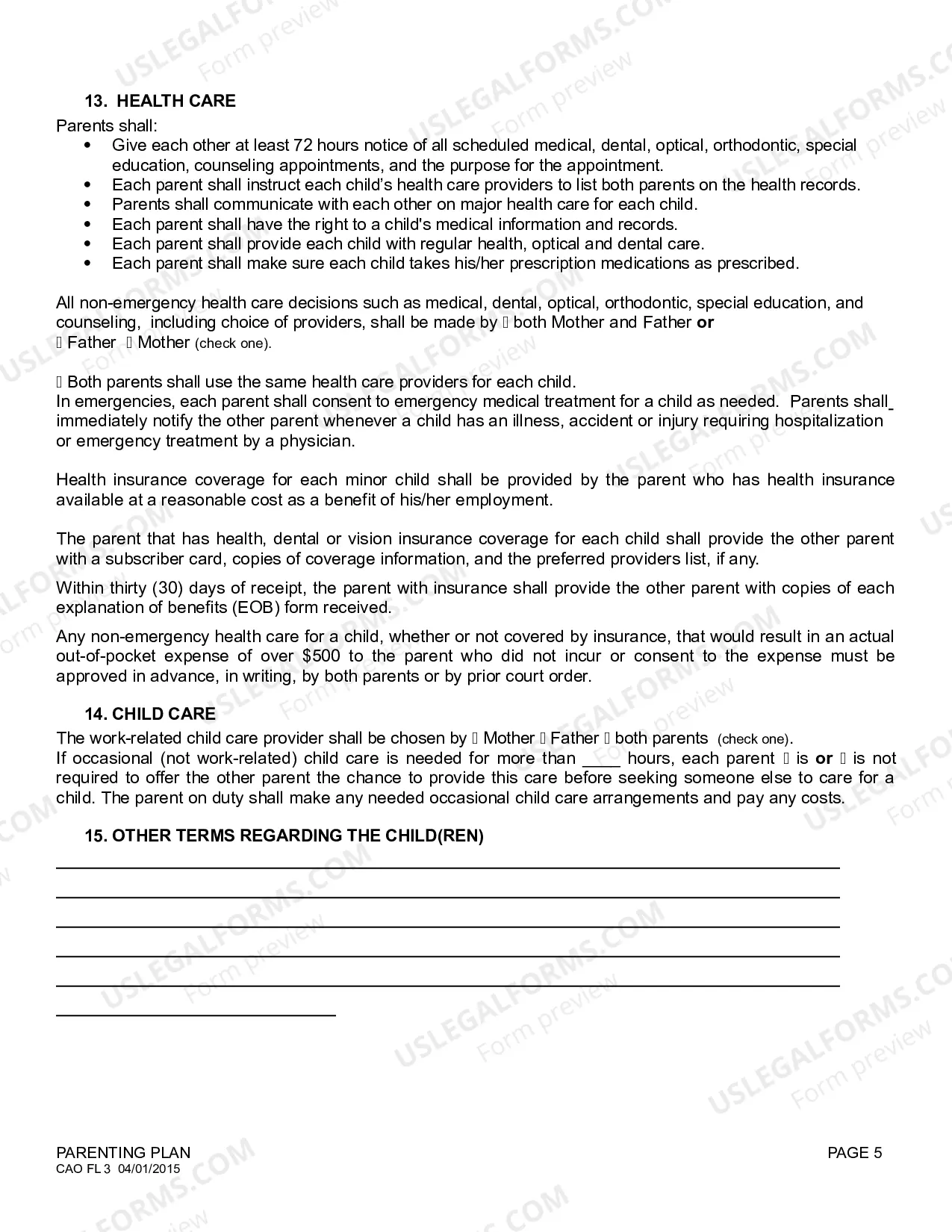 Preview Parenting Plan