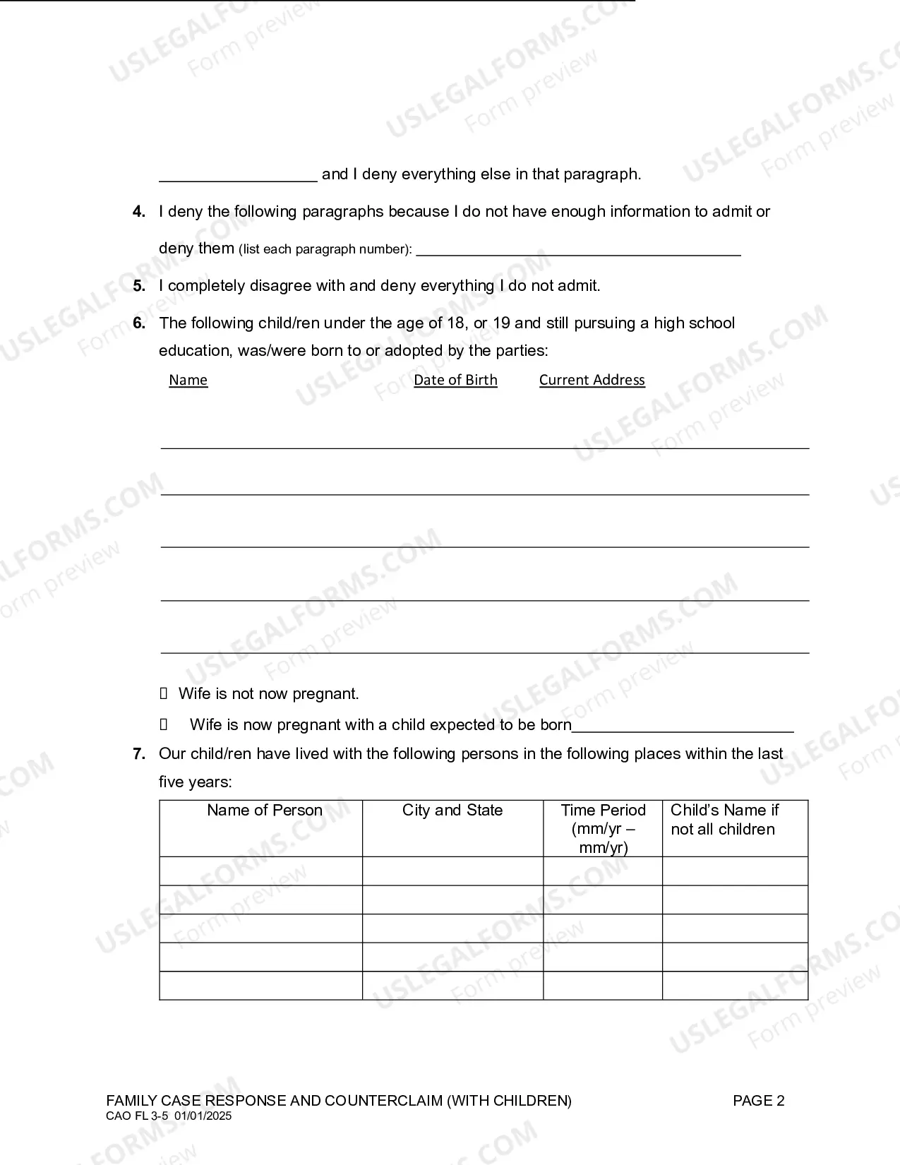 Preview Family Case Answer and Counterclaim (With Children)