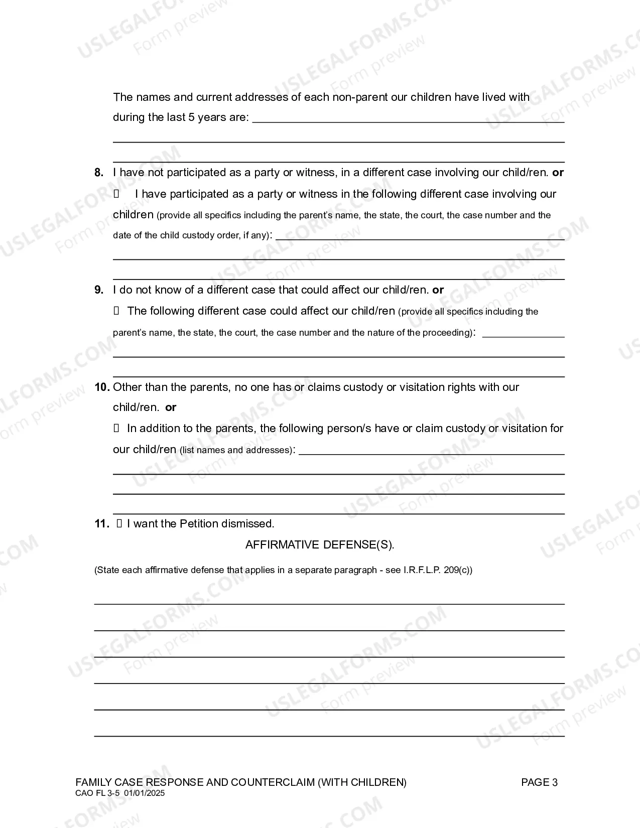 Preview Family Case Answer and Counterclaim (With Children)