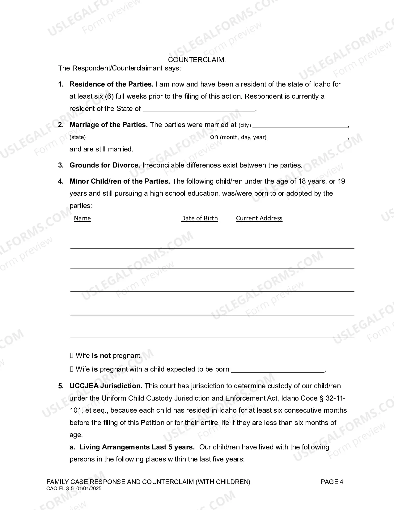 Preview Family Case Answer and Counterclaim (With Children)