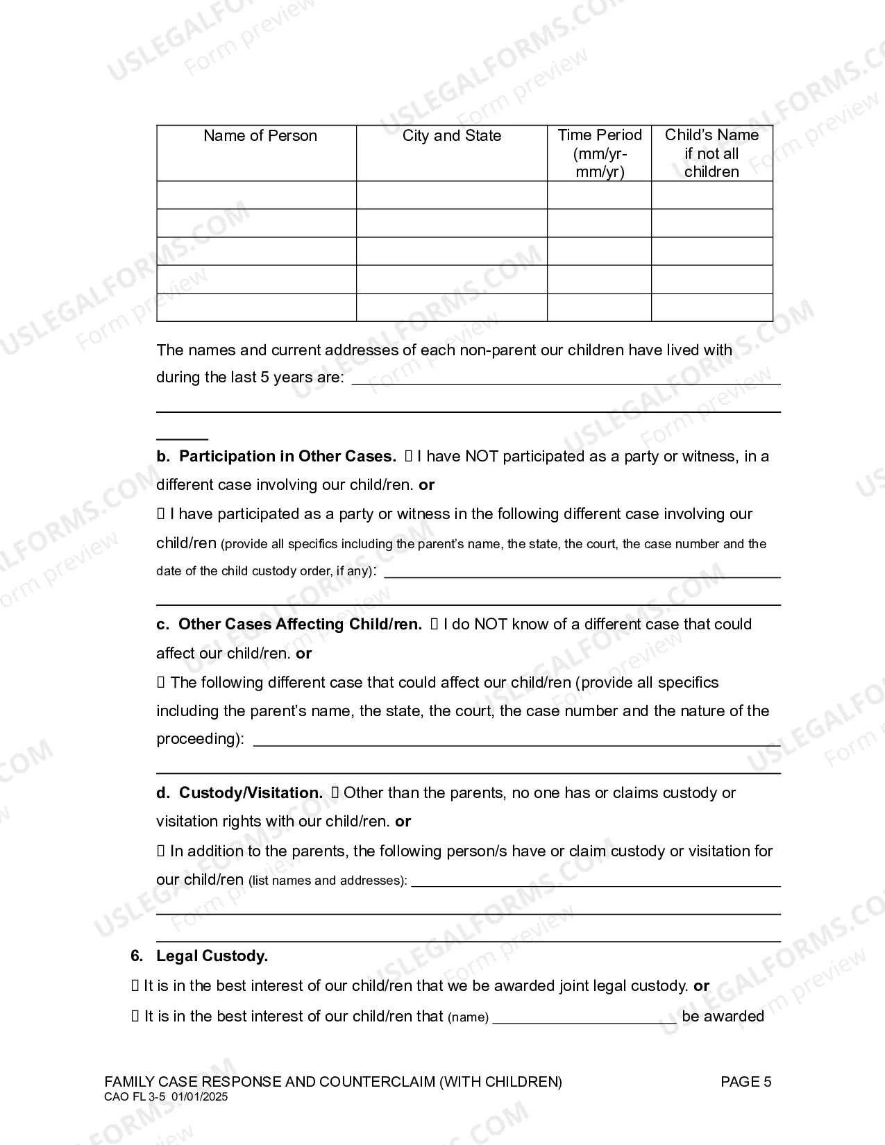 Preview Family Case Answer and Counterclaim (With Children)