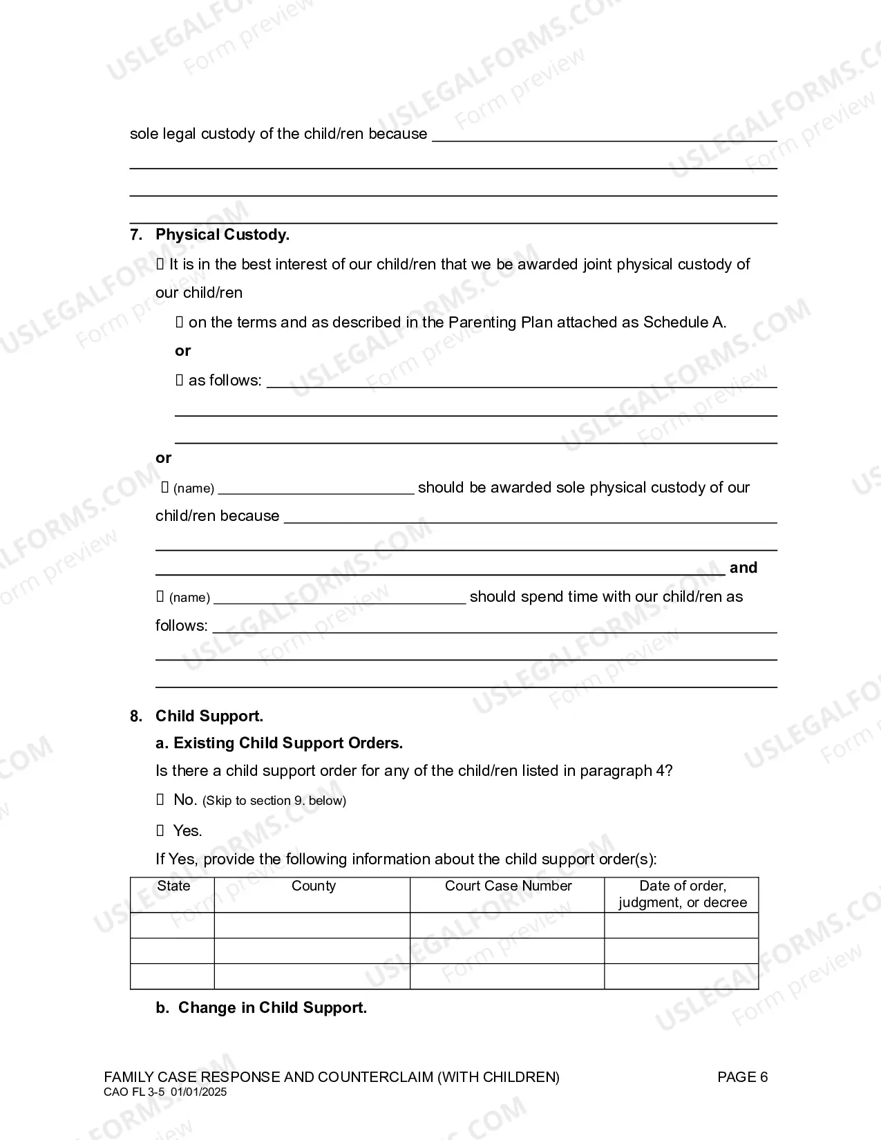 Preview Family Case Answer and Counterclaim (With Children)