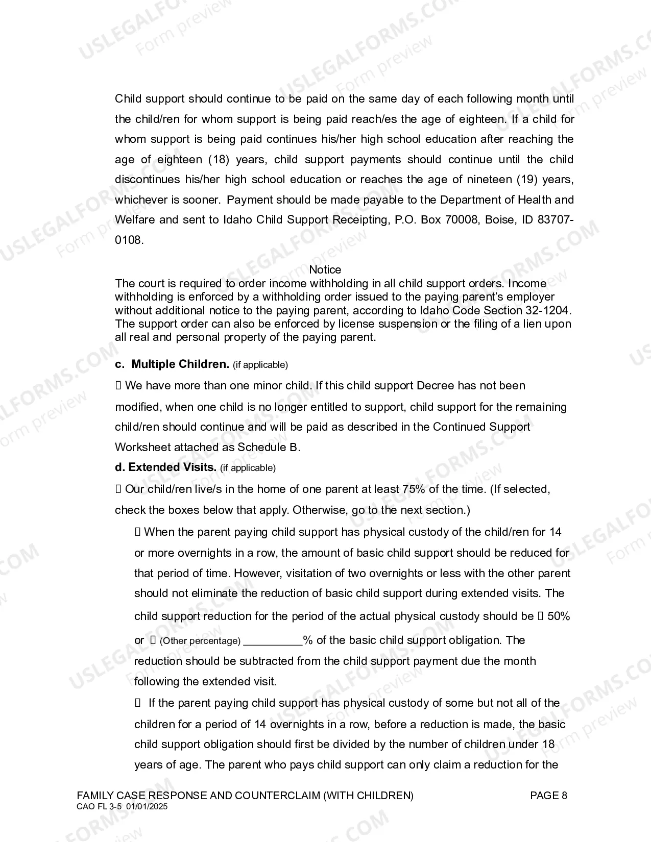 Preview Family Case Answer and Counterclaim (With Children)