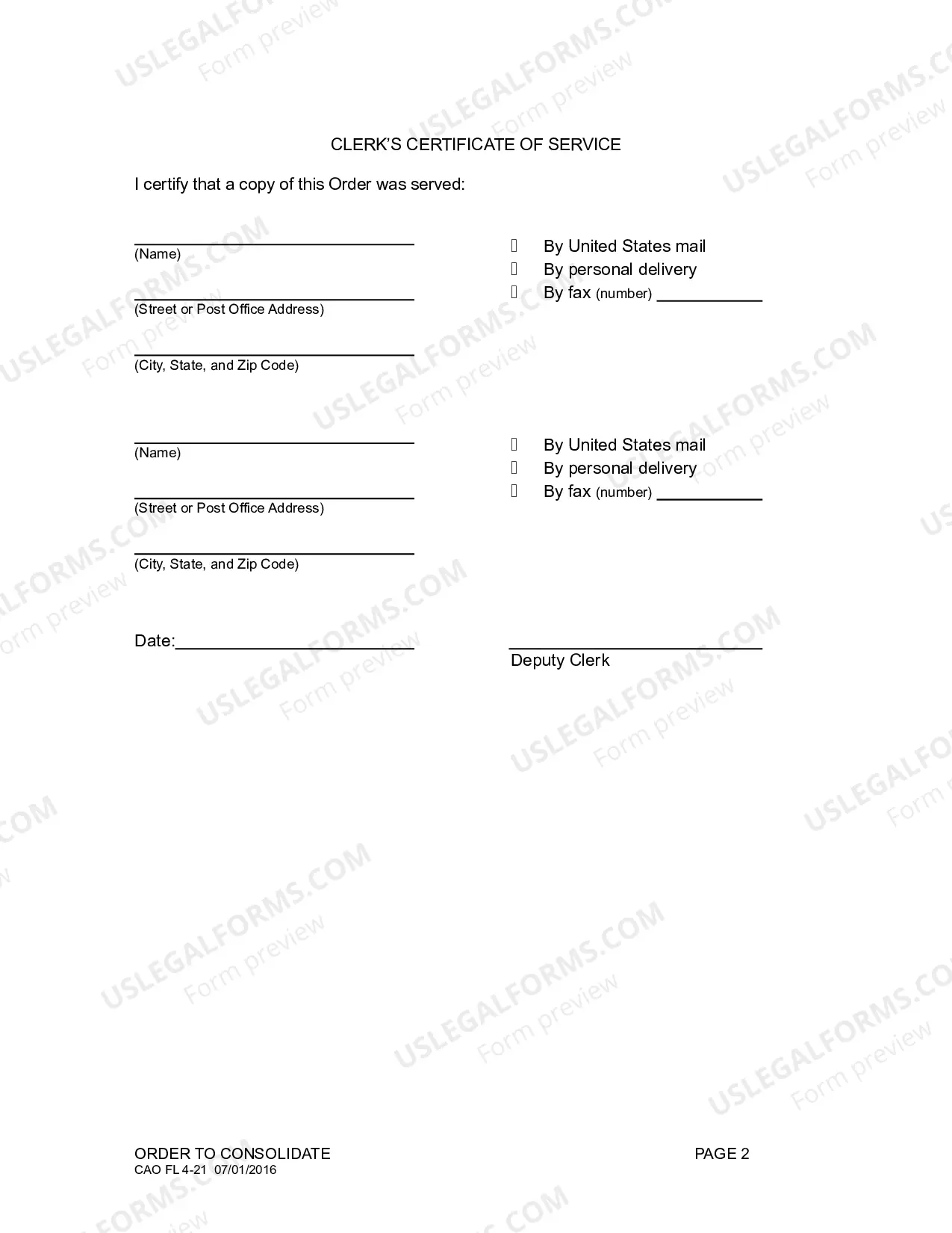 Preview Order to Consolidate