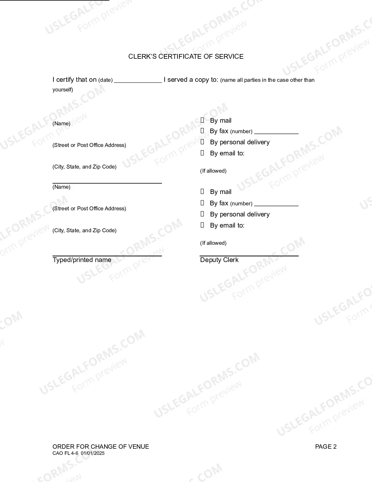 Preview Order for Change of Venue