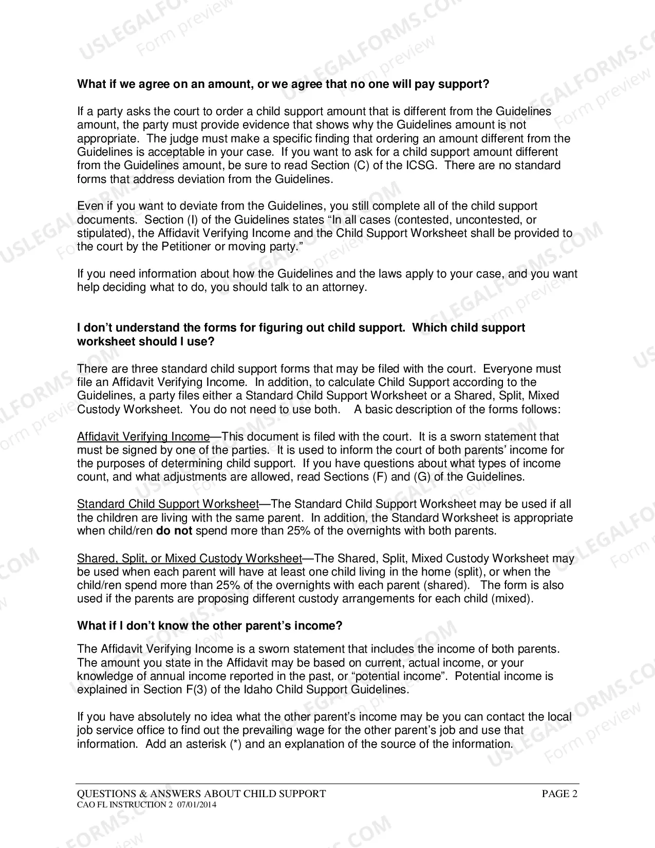 Preview FAQ about Child Support in Idaho