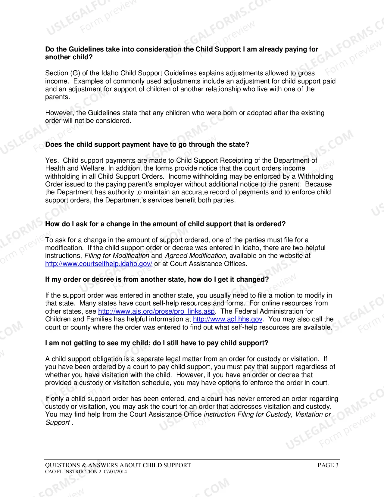 Preview FAQ about Child Support in Idaho