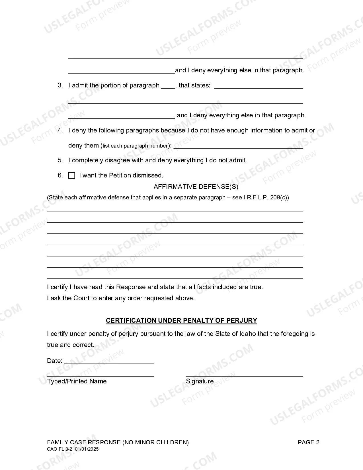 Preview Completing Family Case Answer (No Children)