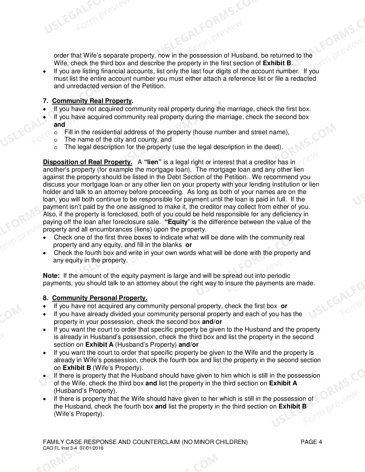 Preview Completing Family Case Answer and Counterclaim (No Children)