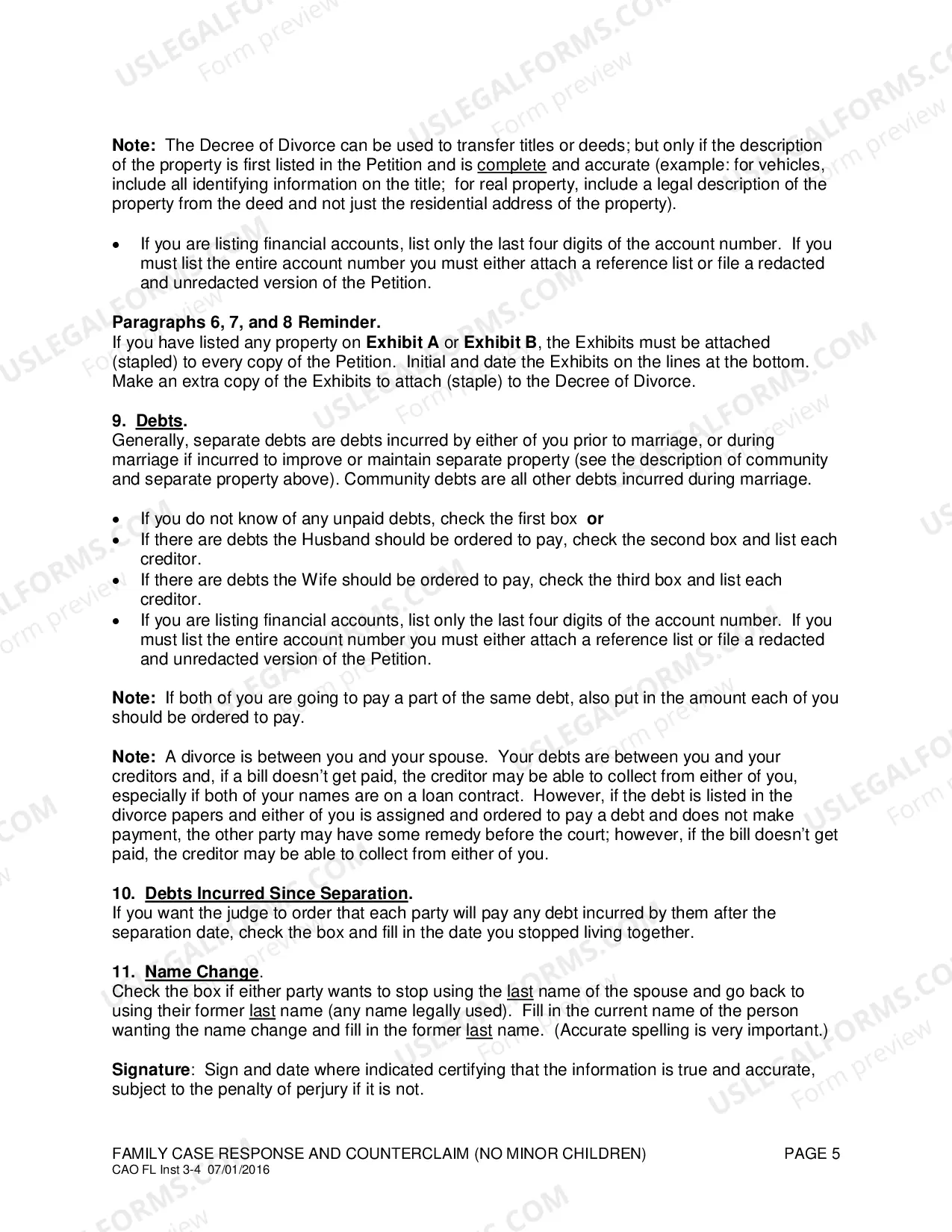 Preview Completing Family Case Answer and Counterclaim (No Children)