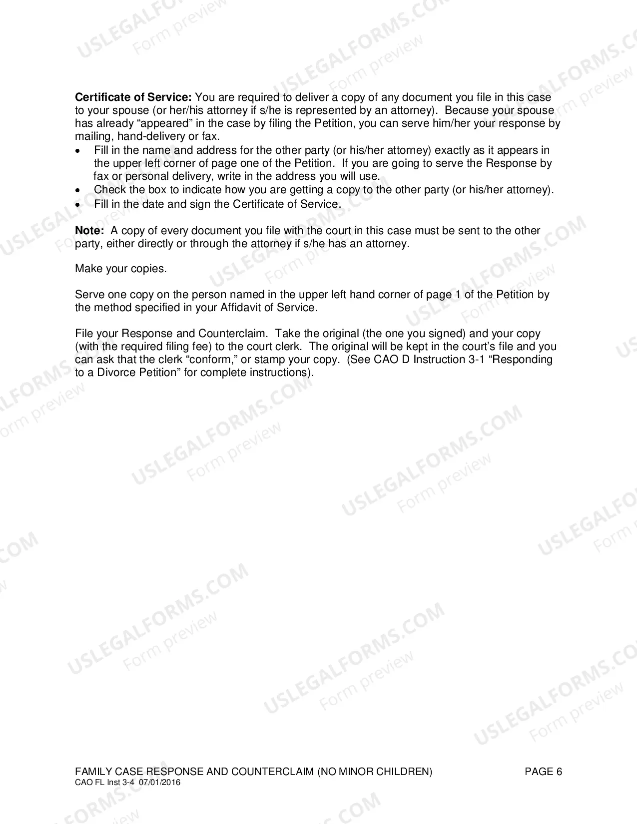 Preview Completing Family Case Answer and Counterclaim (No Children)