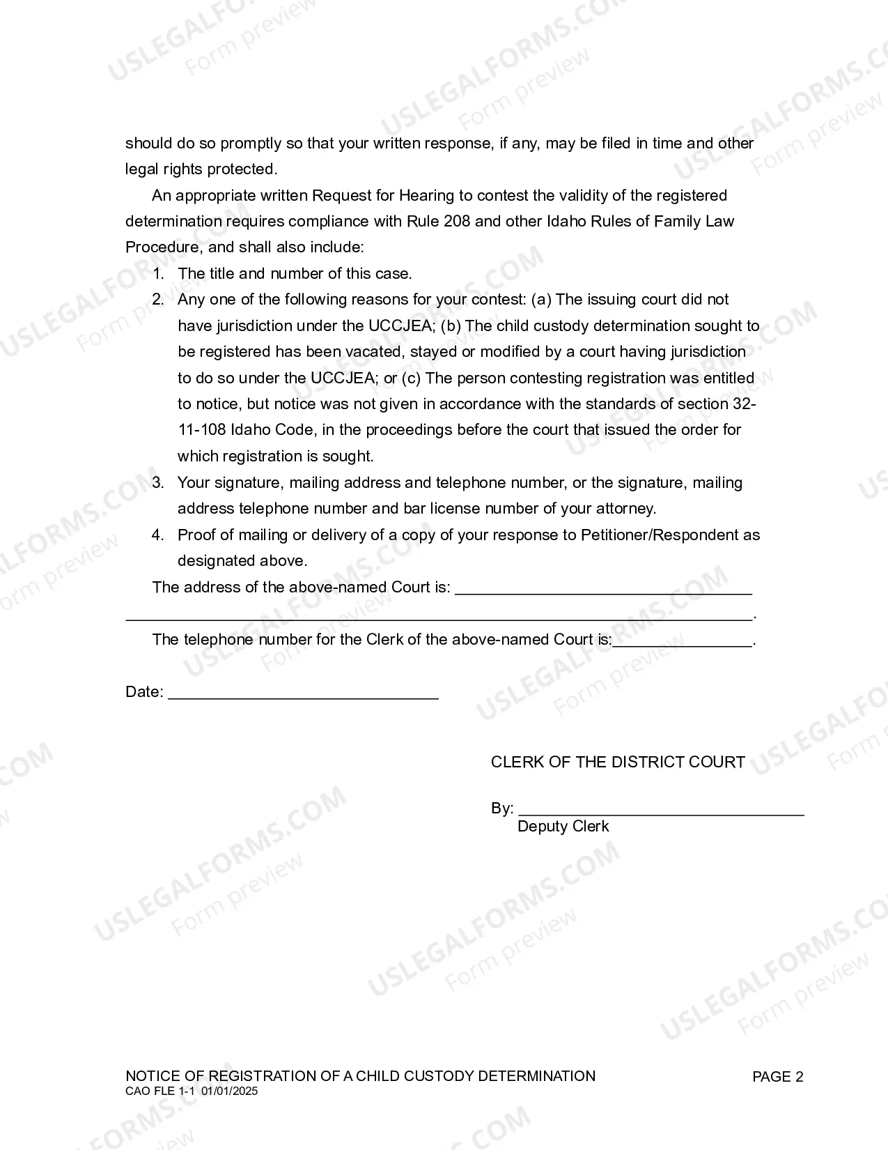 Preview Notice of Registration of Child Custody Determination