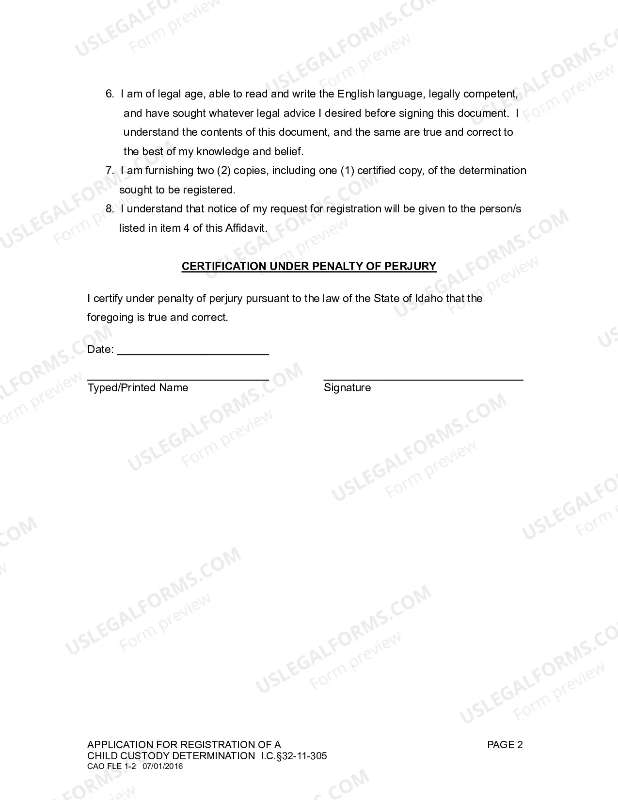 Preview Application for Registration of Child Custody Determination