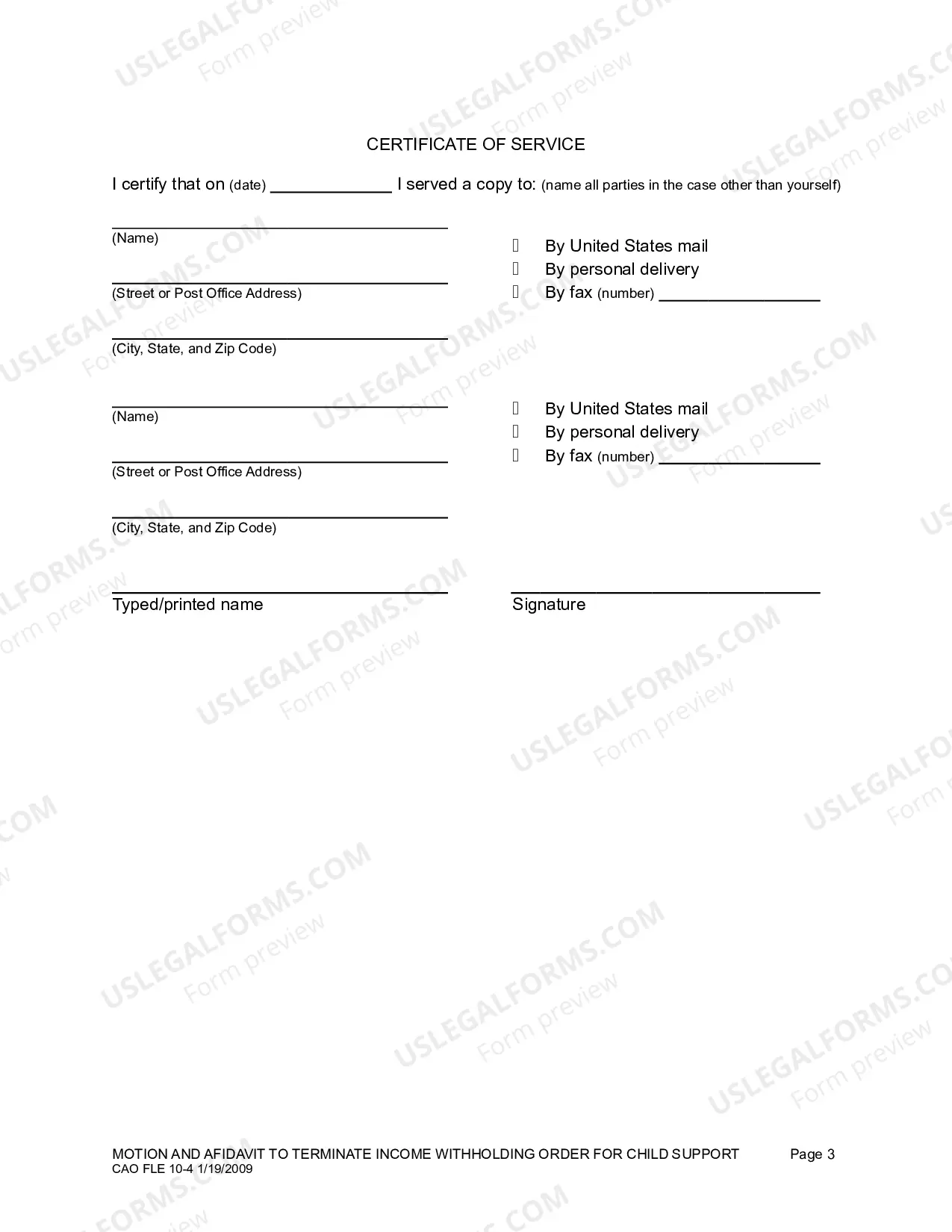 Preview Motion To Terminate Income Withholding Order on Child Support