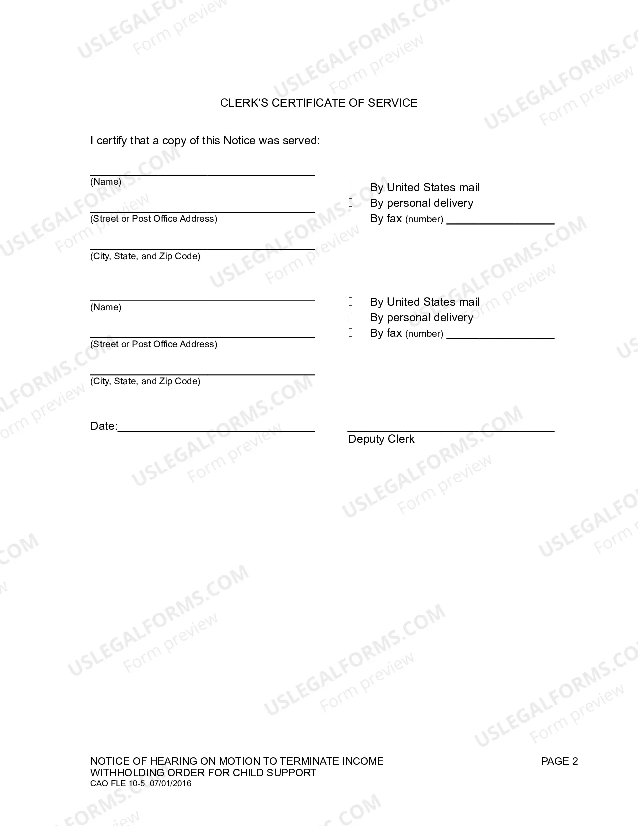Preview Notice of Hearing on Motion to Terminate Income Withholding Order on Child Support