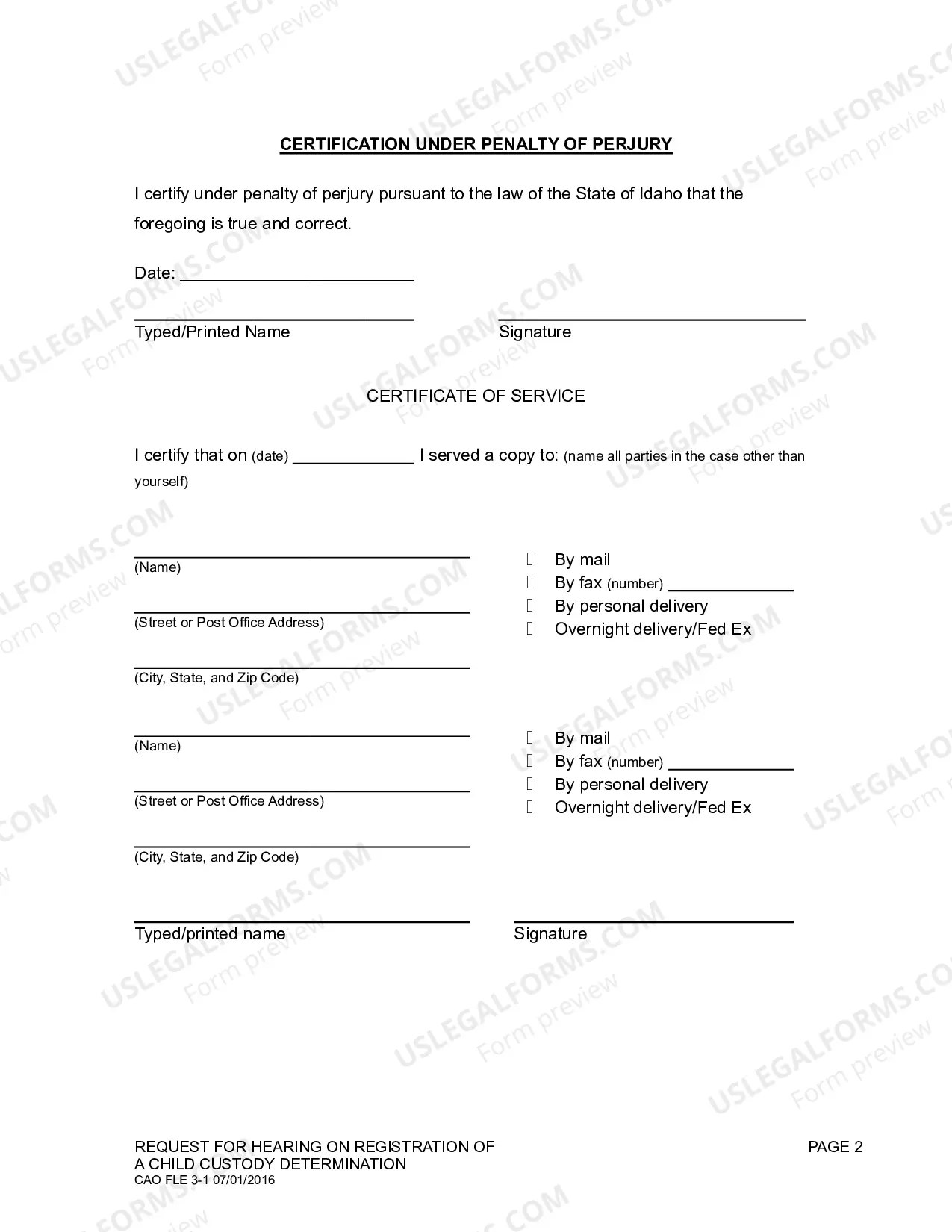 Preview Request for Hearing on Registration of Child Custody Determination