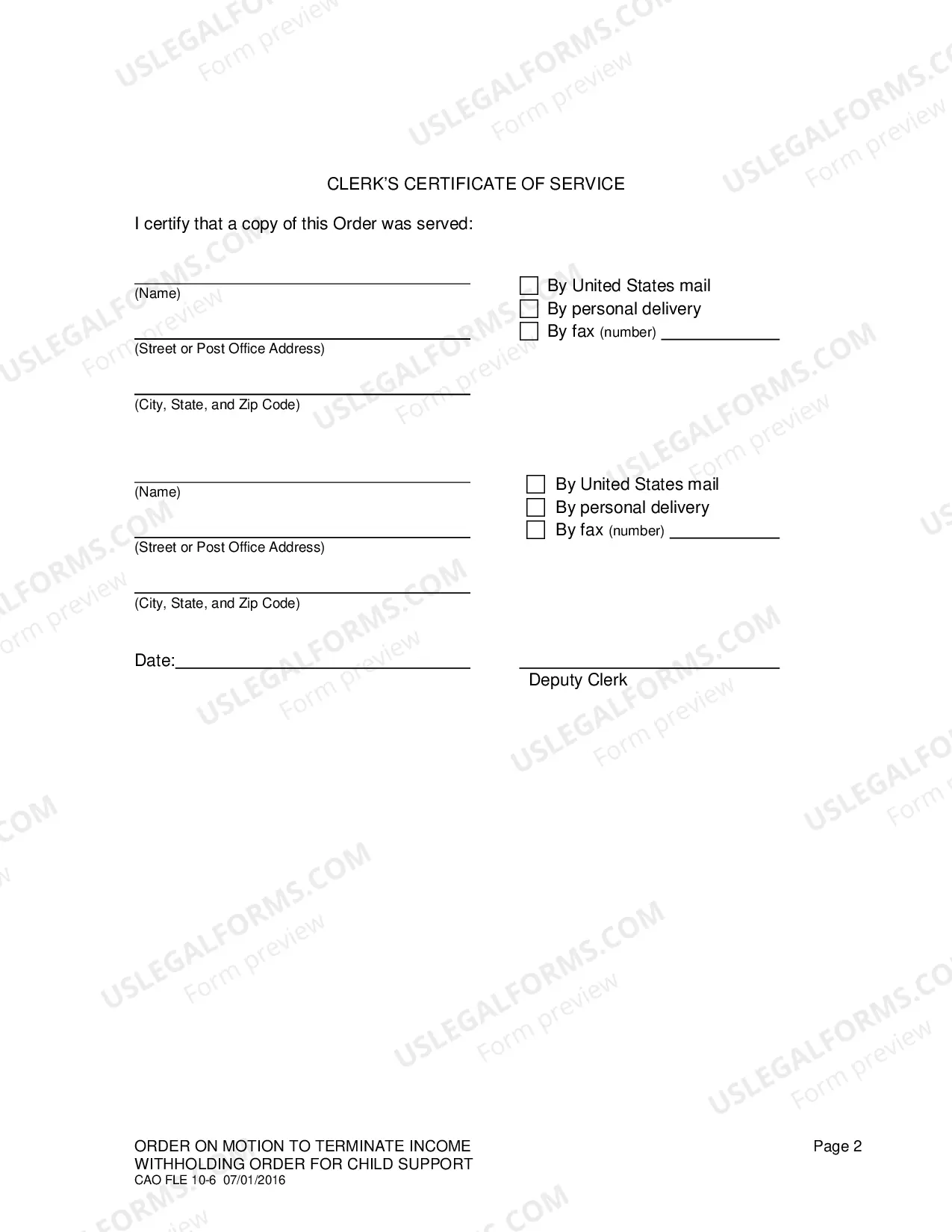 Preview Order on Motion to Terminate Income Withholding Order on Child Support