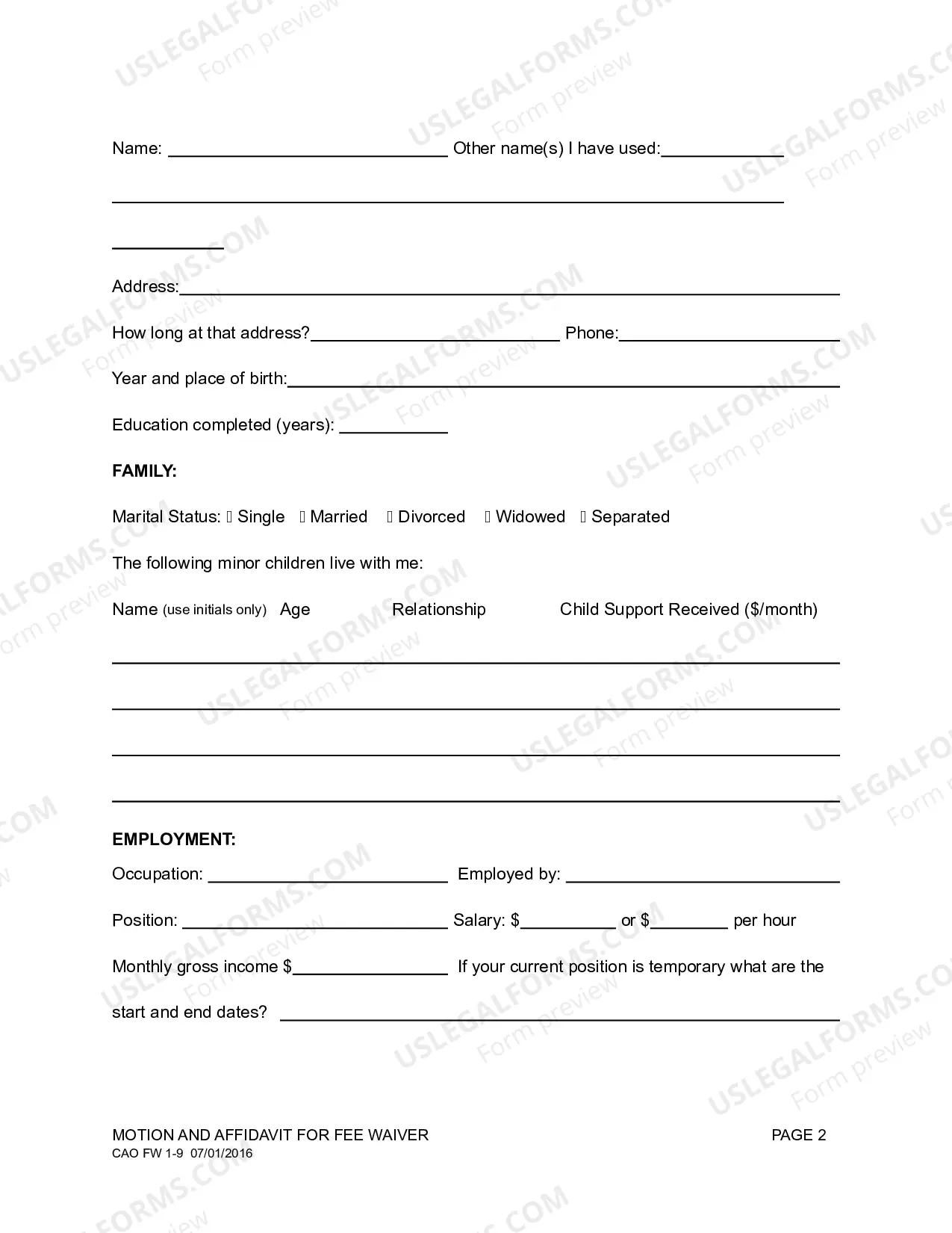 Preview Fee Waiver Motion Affidavit