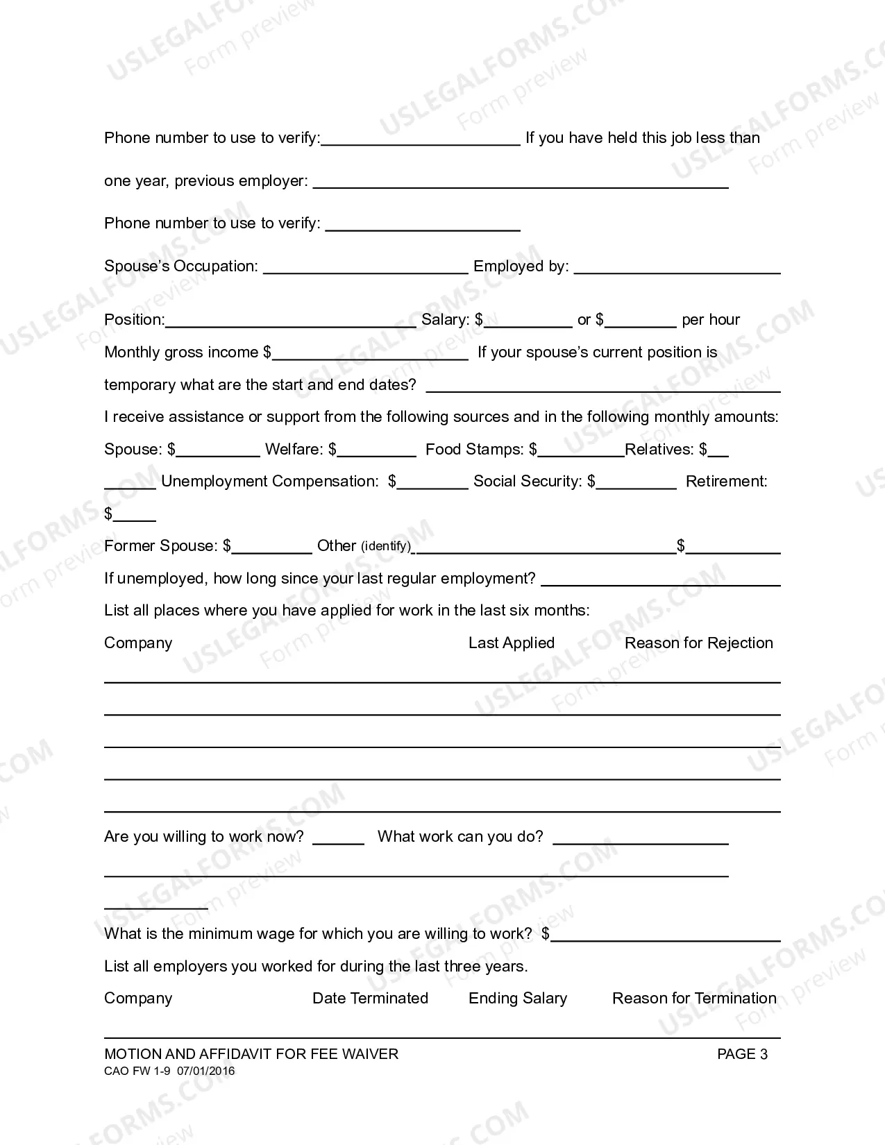 Preview Fee Waiver Motion Affidavit
