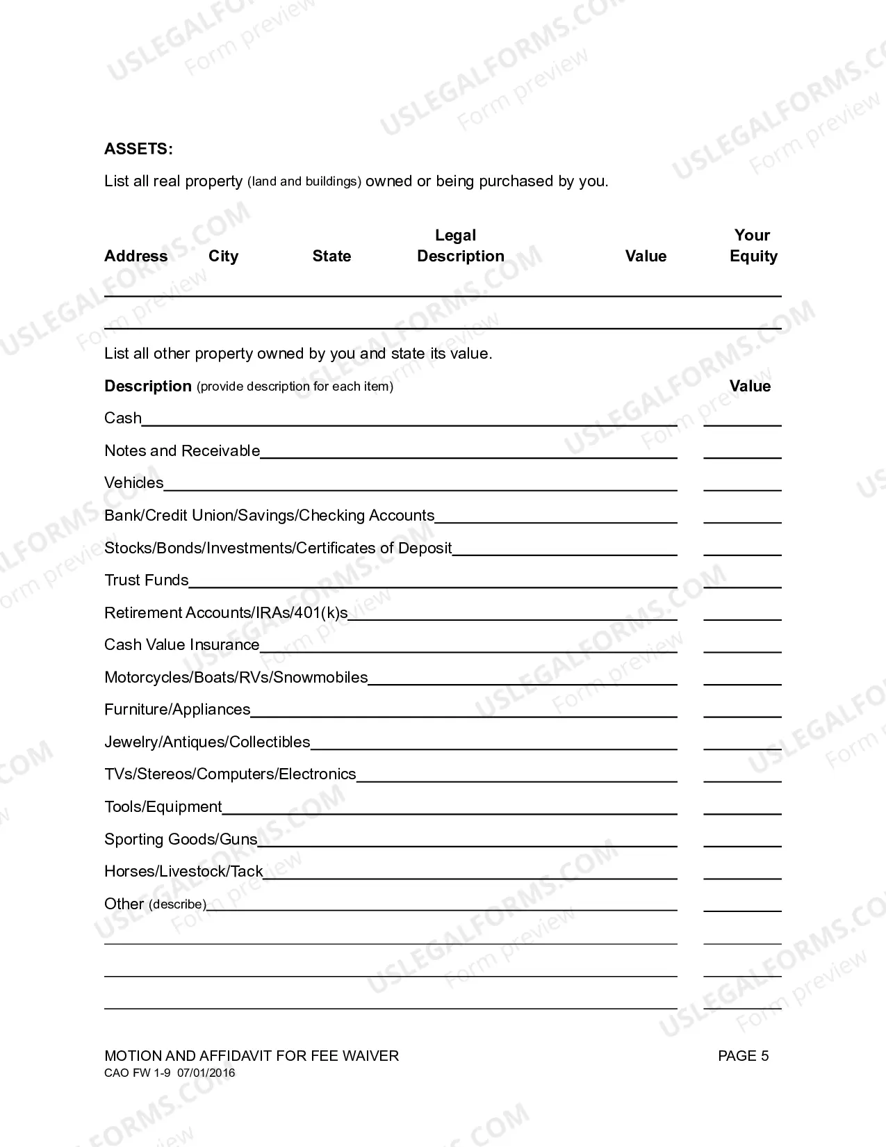 Preview Fee Waiver Motion Affidavit
