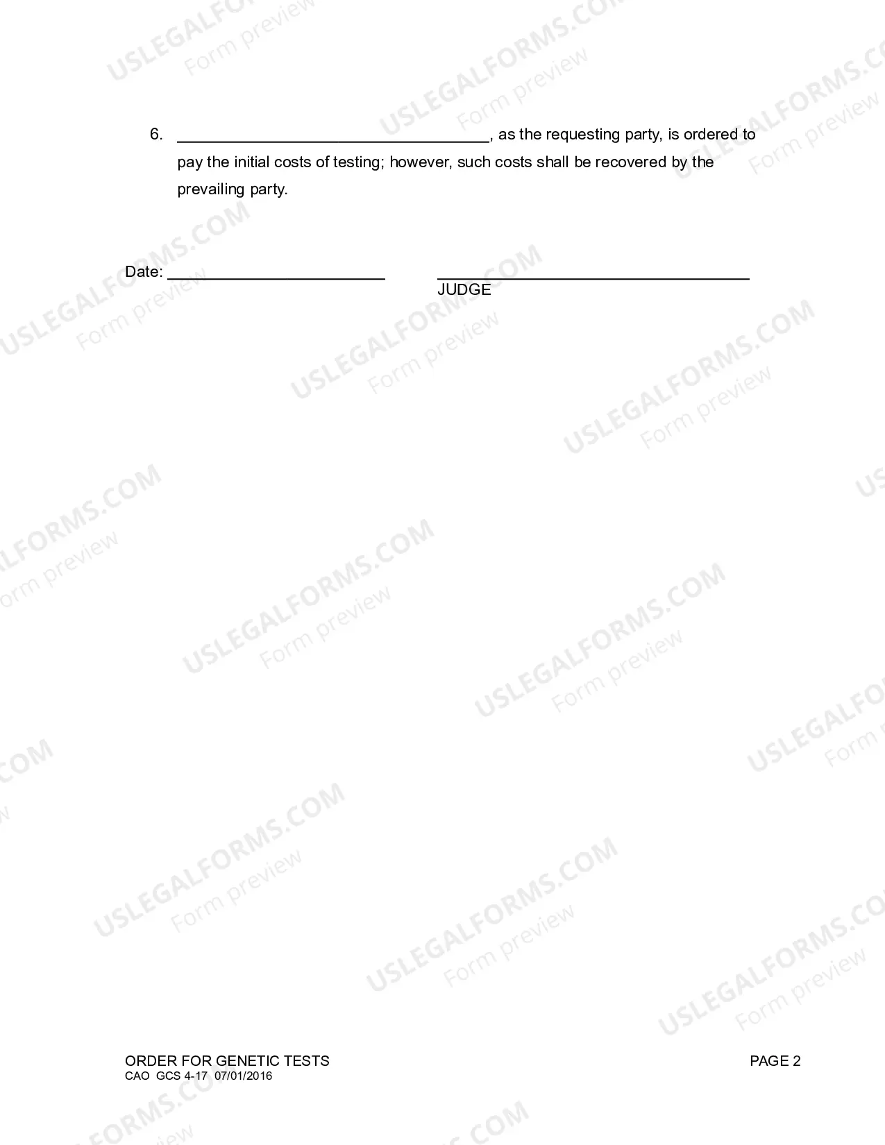 Preview Order for Genetic Tests (H&W)