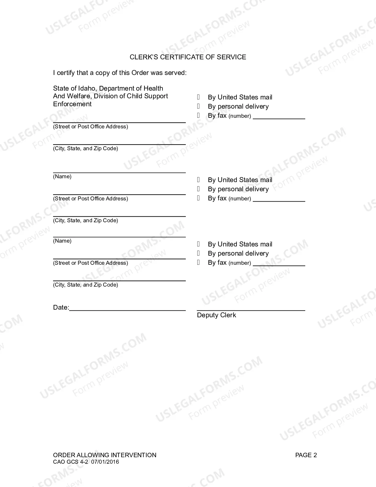 Preview Order for Intervention (H&W)