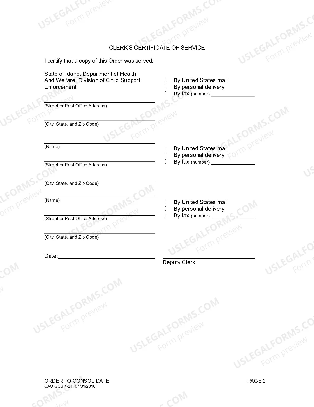 Preview Order to Consolidate (H&W)