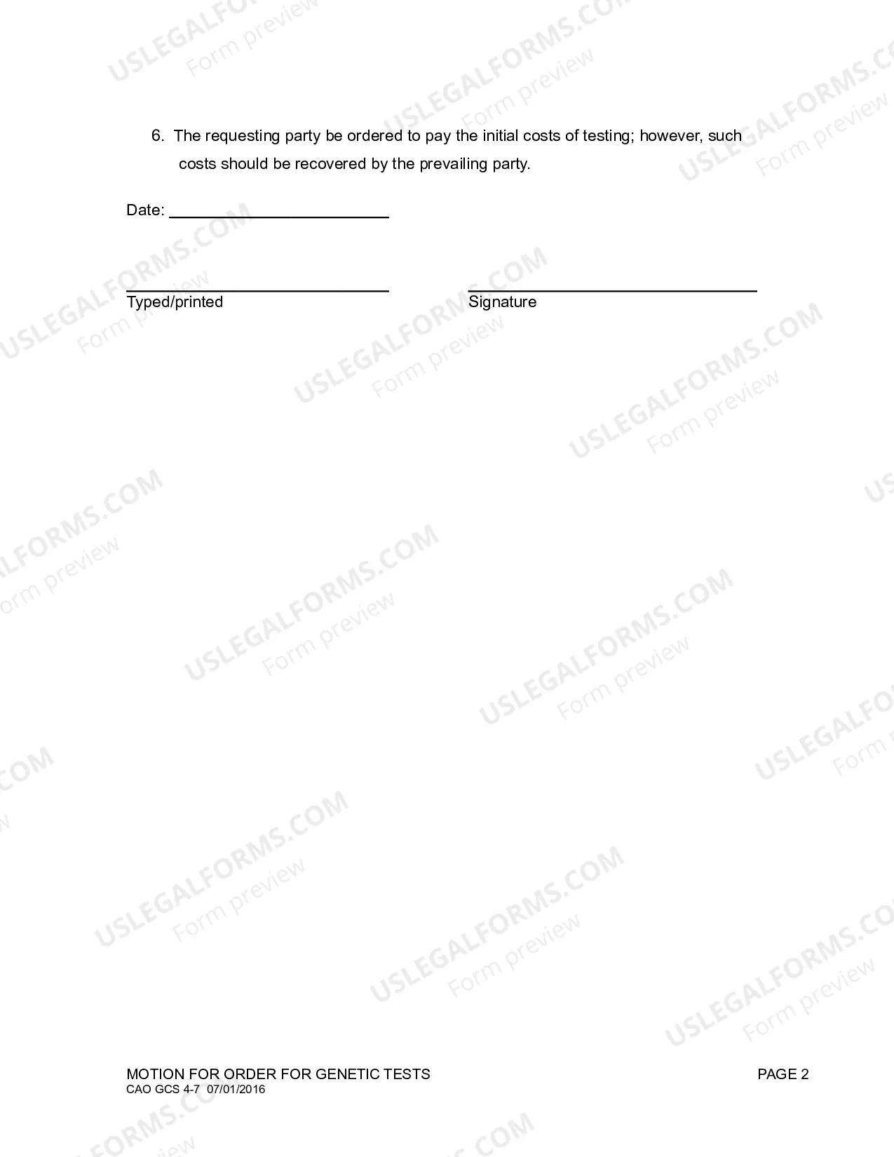 Preview Motion for Genetic Tests (H&W)