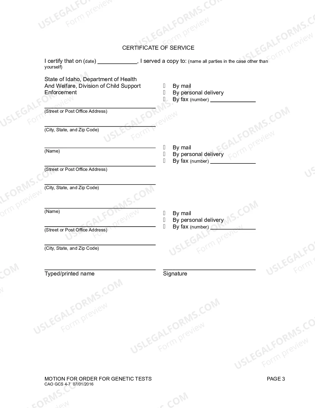 Preview Motion for Genetic Tests (H&W)