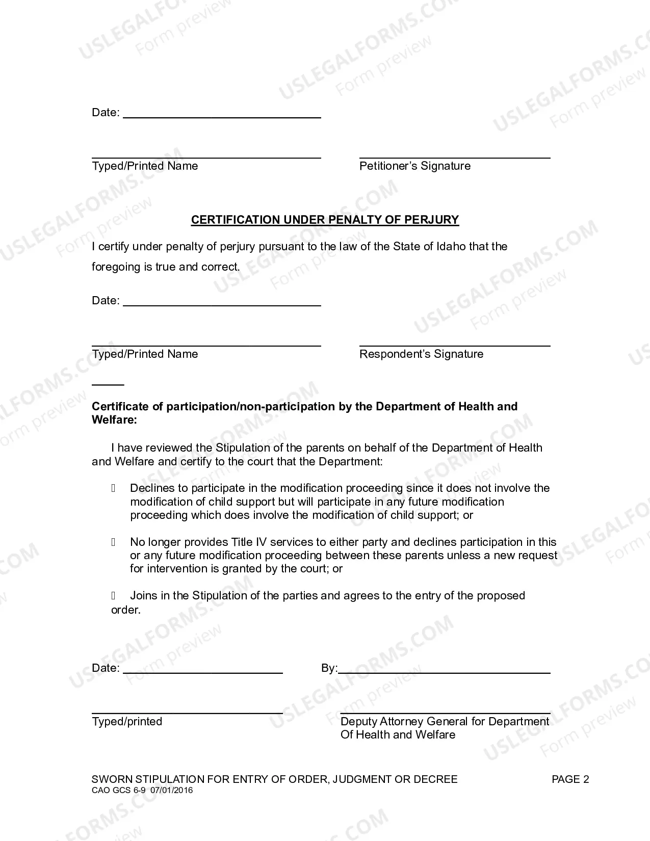 Preview Stipulation for Entry of Order ( HW)