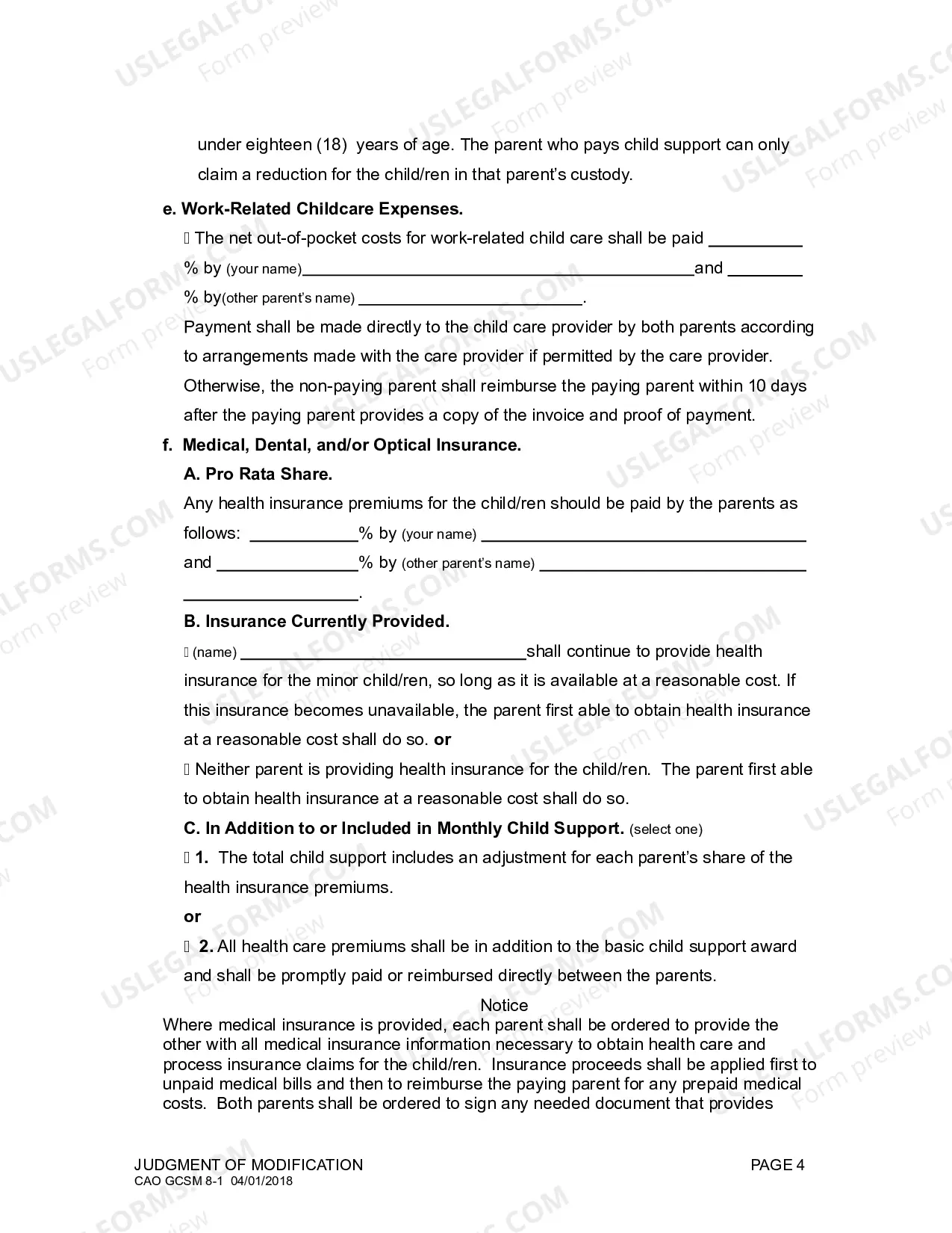 Preview Modification Order (H&W)