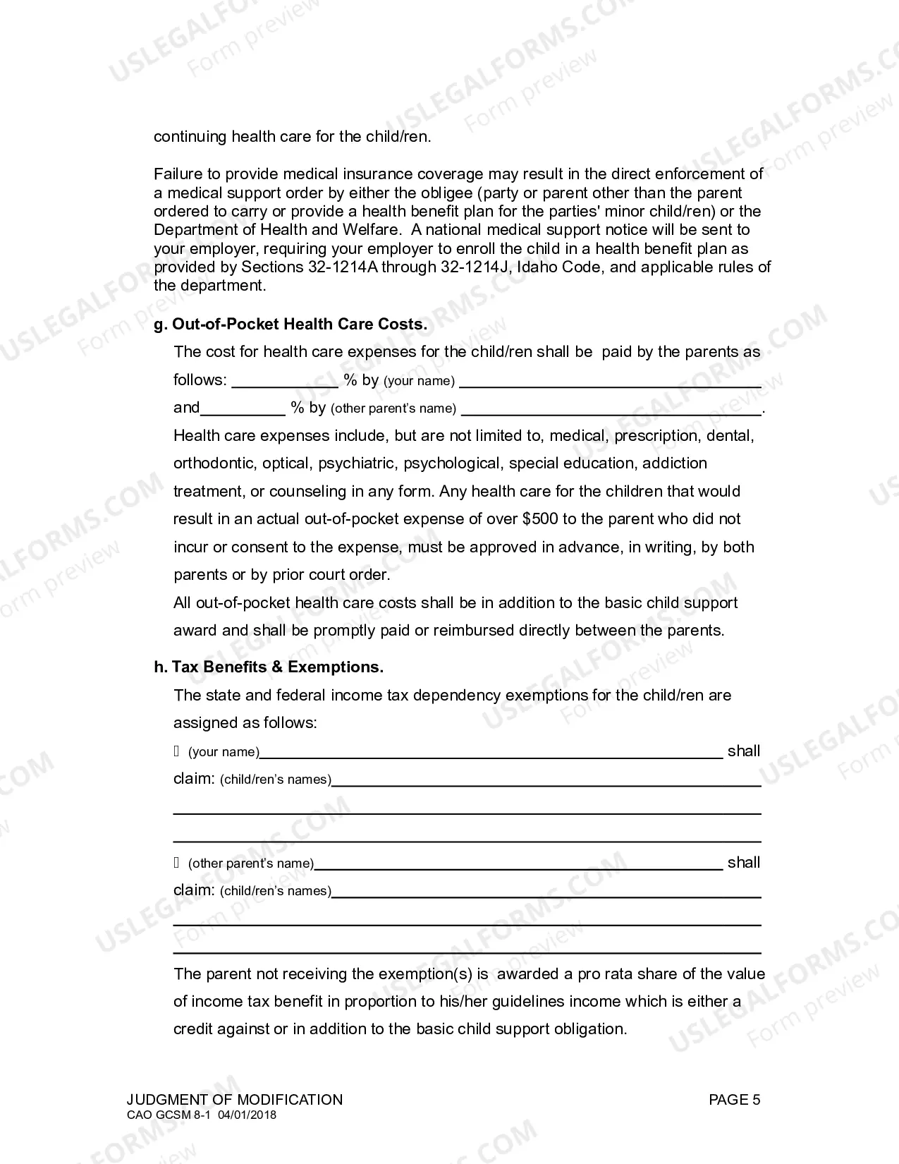 Preview Modification Order (H&W)