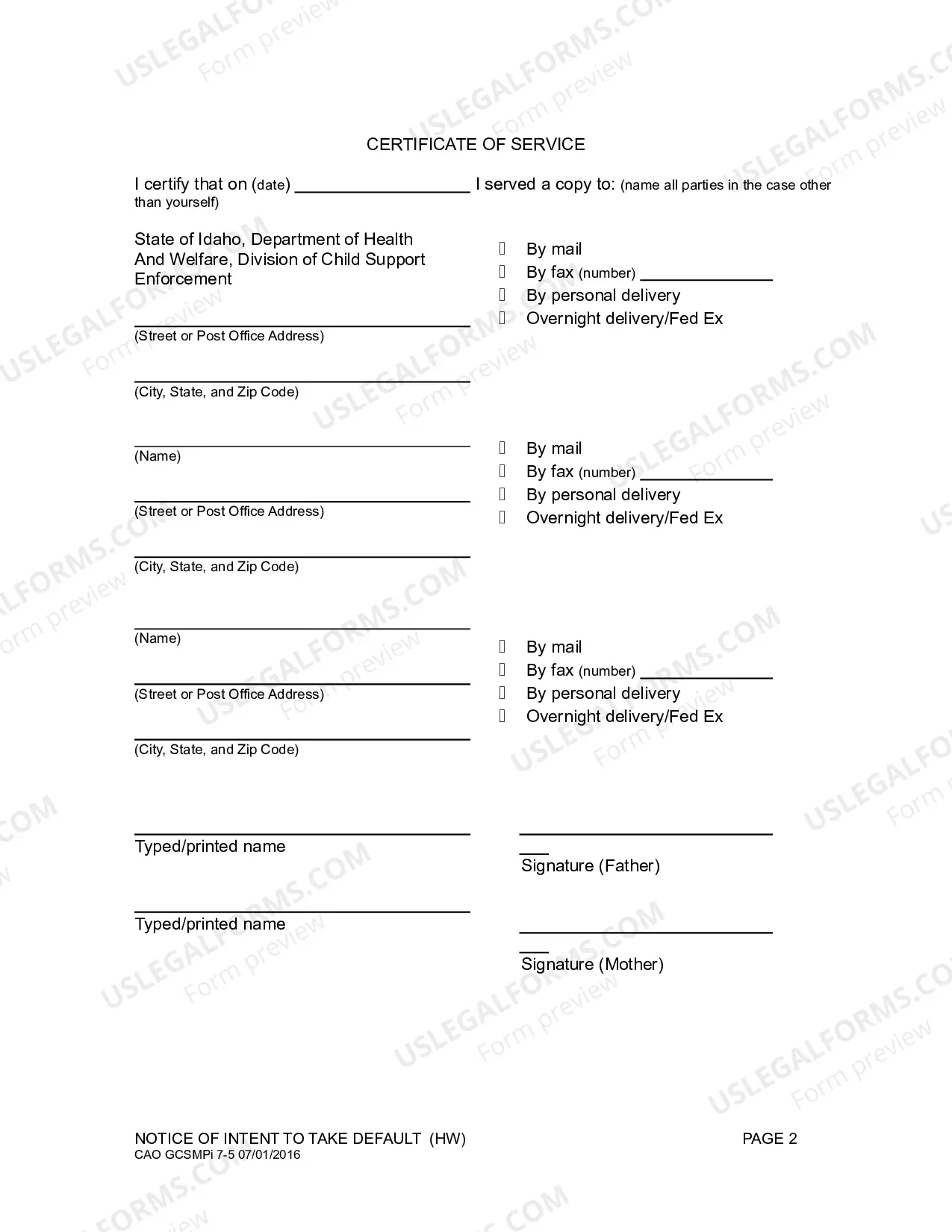 Preview Notice of Intent to Default (H&W)