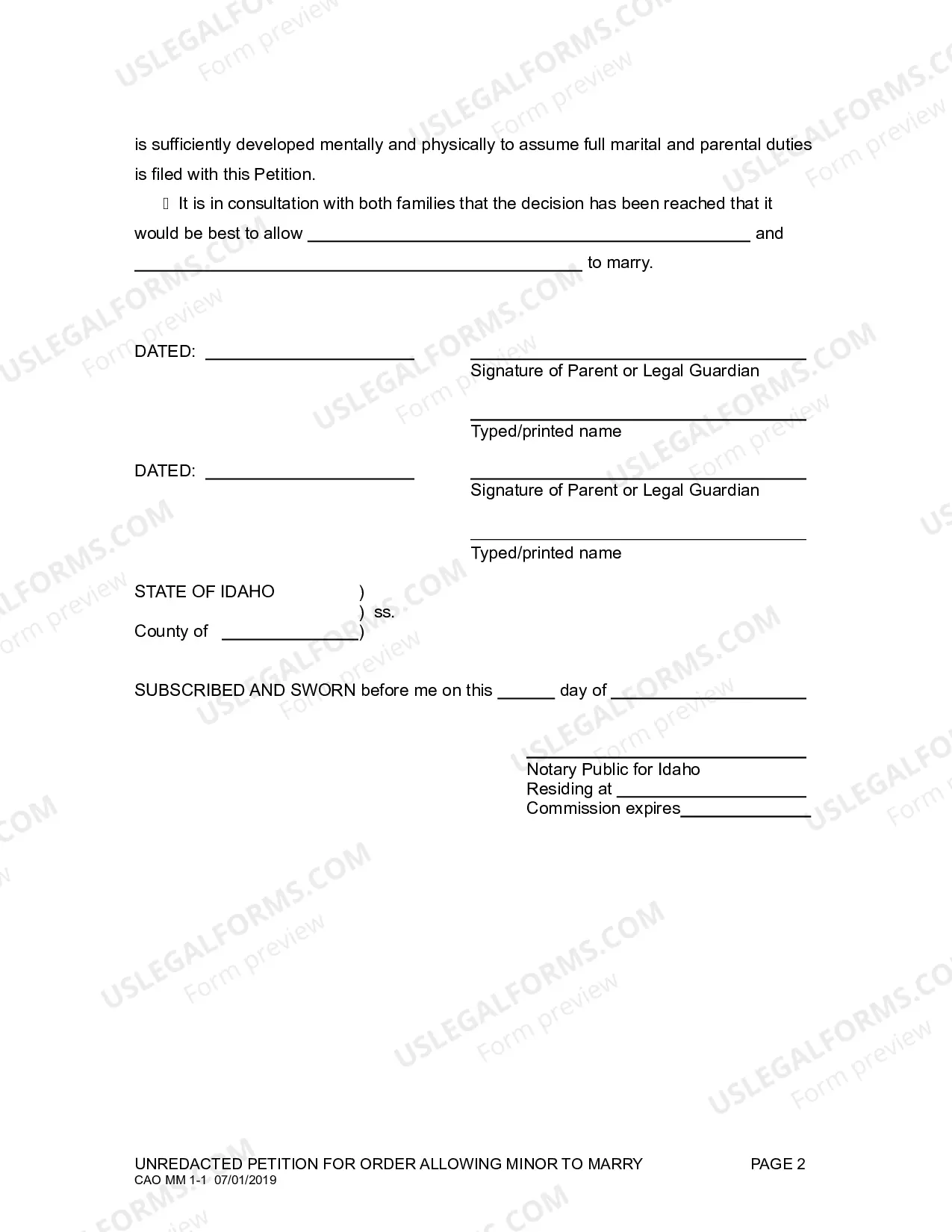 Preview Petition for Order Allowing Minor to Marry