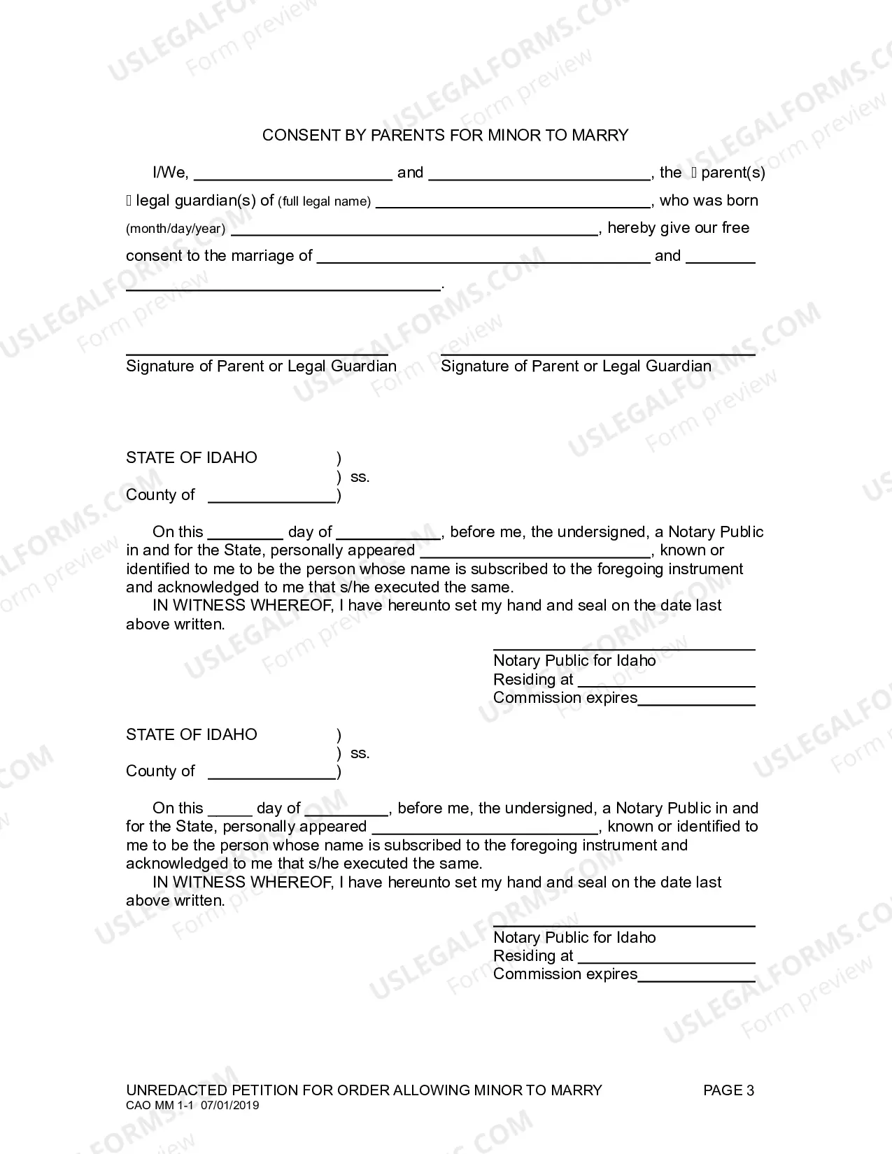 Preview Petition for Order Allowing Minor to Marry