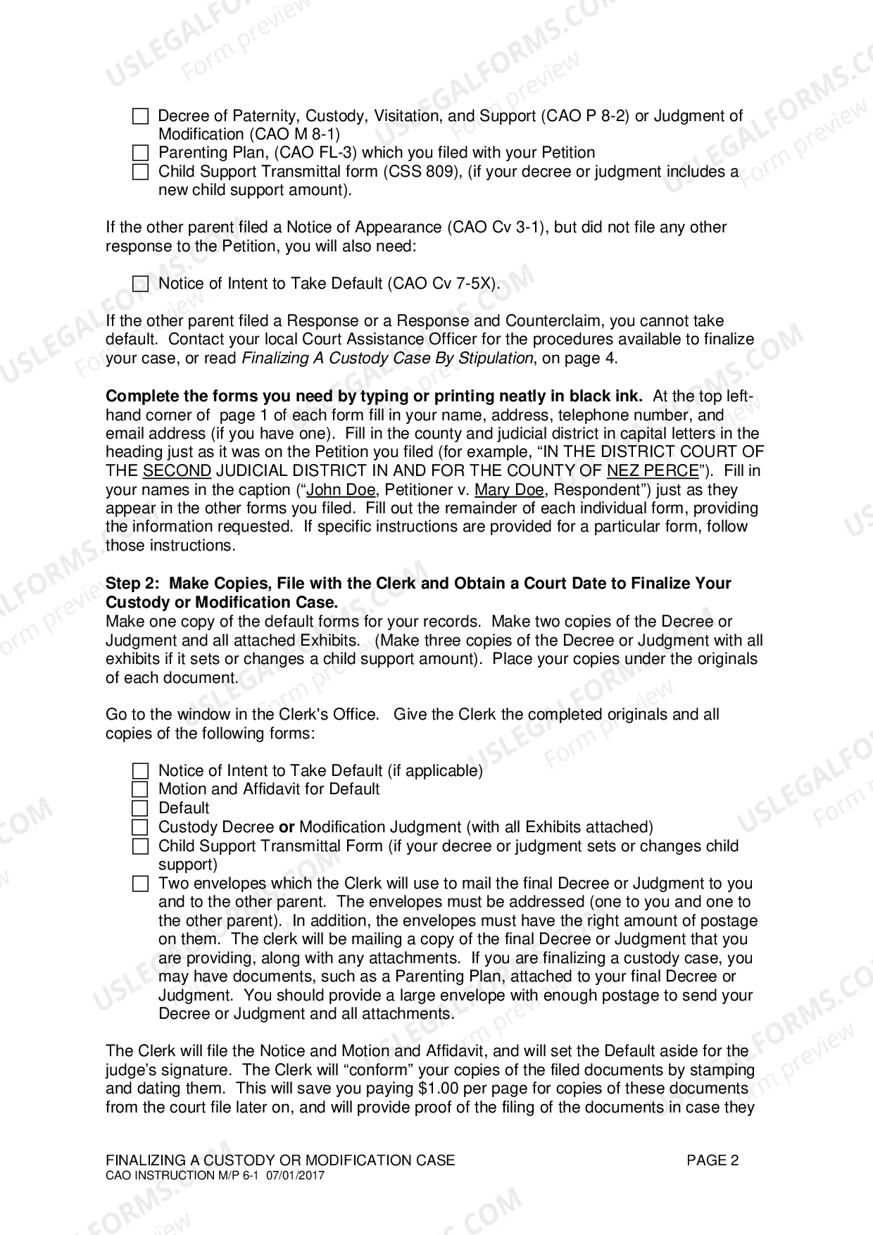 Preview Finalizing a Custody or Modification Case