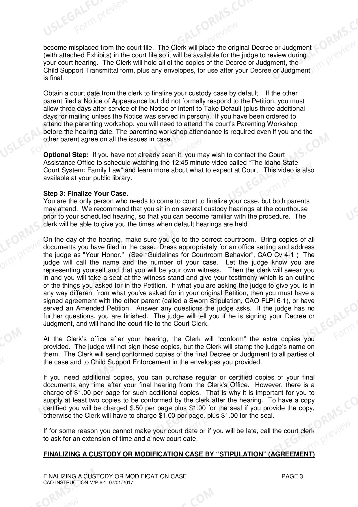 Preview Finalizing a Custody or Modification Case