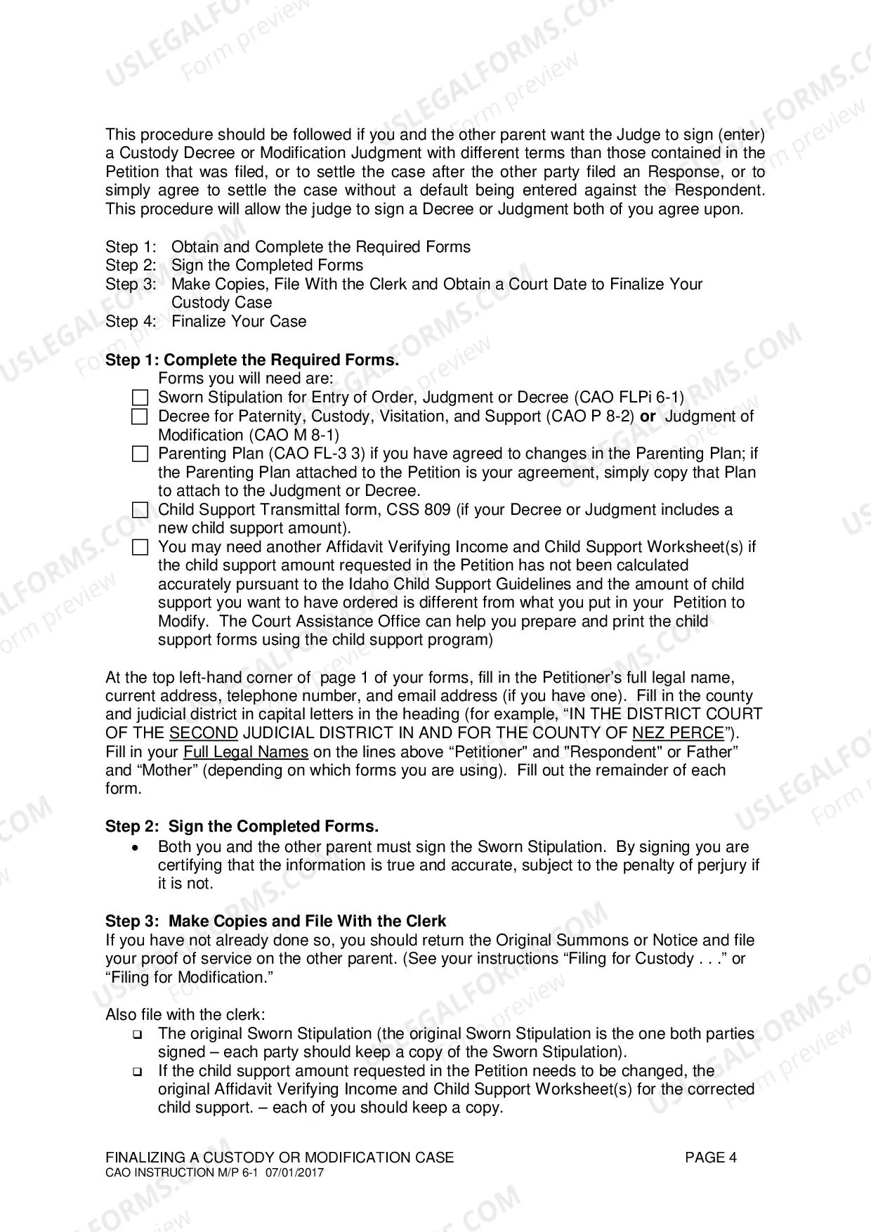 Preview Finalizing a Custody or Modification Case
